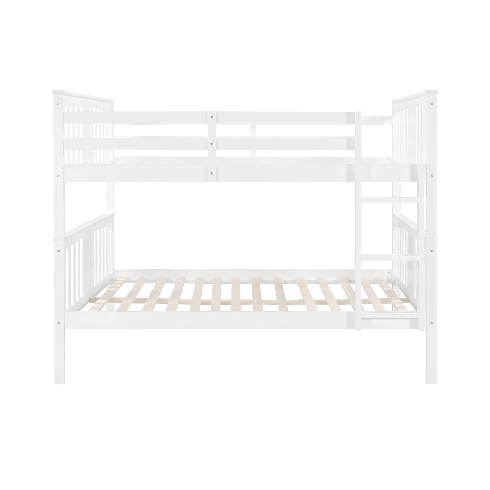 P PURLOVE Modern Full Over Full Bunk Bed Frame with Ladder - Convertible to 2 Twin Beds - Sturdy Wood Construction with Safety Rail - White - Perfect for Kids' Bedroom, Guest Room & Space-Saving Solutions