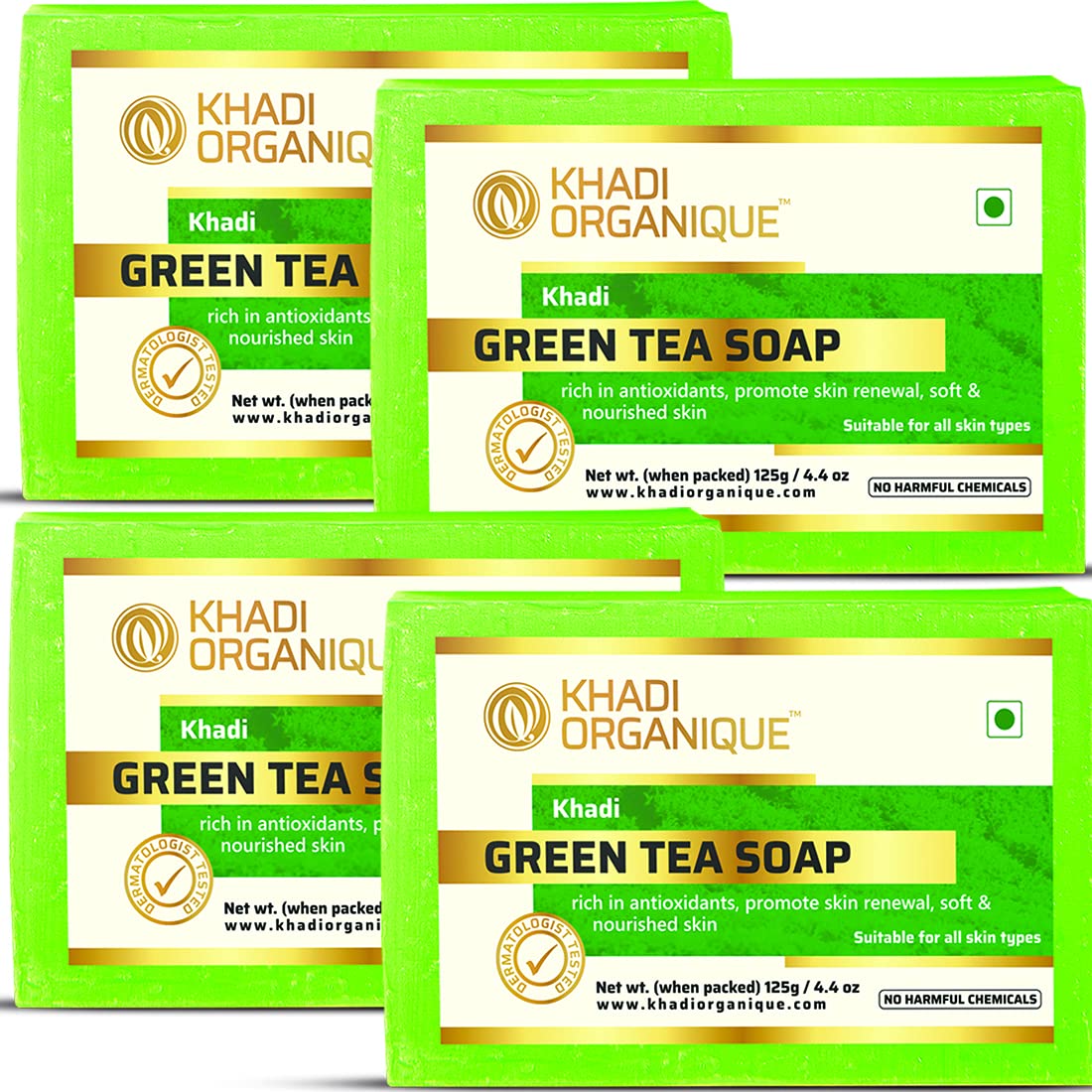Organic Green Tea Soap Bar - 100% Natural & Herbal Handmade Soap for Glowing Skin - Pack of 4 (500g Total) - Perfect for Daily Face & Body Cleansing, Spa Day, and Relaxing Bath Time