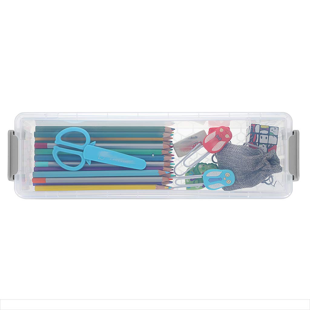 BTSKY 3-Pack Clear Plastic Stackable Storage Box with Grey Clip – Organizer for Pens, Pencils, Markers, Erasers & Office Supplies | Perfect for Home, Office & School Organization