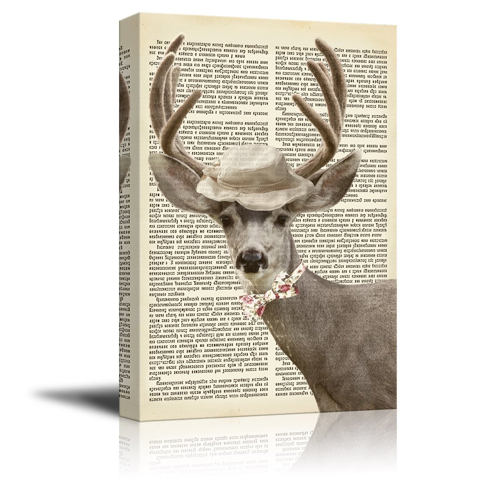 Wall26 Vintage Deer Wall Art - Giclee Print Canvas with Creative Animal Figure on Antique Paper - 32x48 Inches Ready to Hang Modern Home Decor for Living Room, Bedroom & Office
