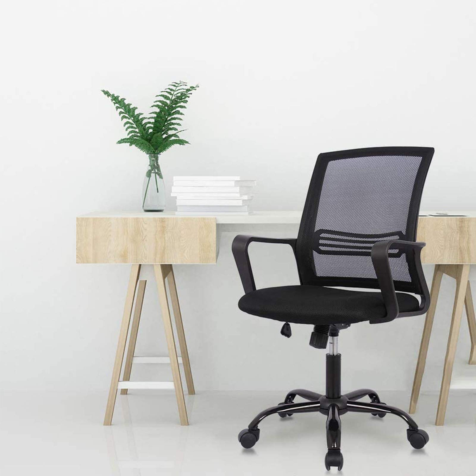 Ergonomic Mesh Office Chair with Lumbar Support & Adjustable Armrests - Black Swivel Rolling Computer Desk Chair for Home & Executive Workspaces - Perfect for Long Work Hours, Gaming & Remote Work