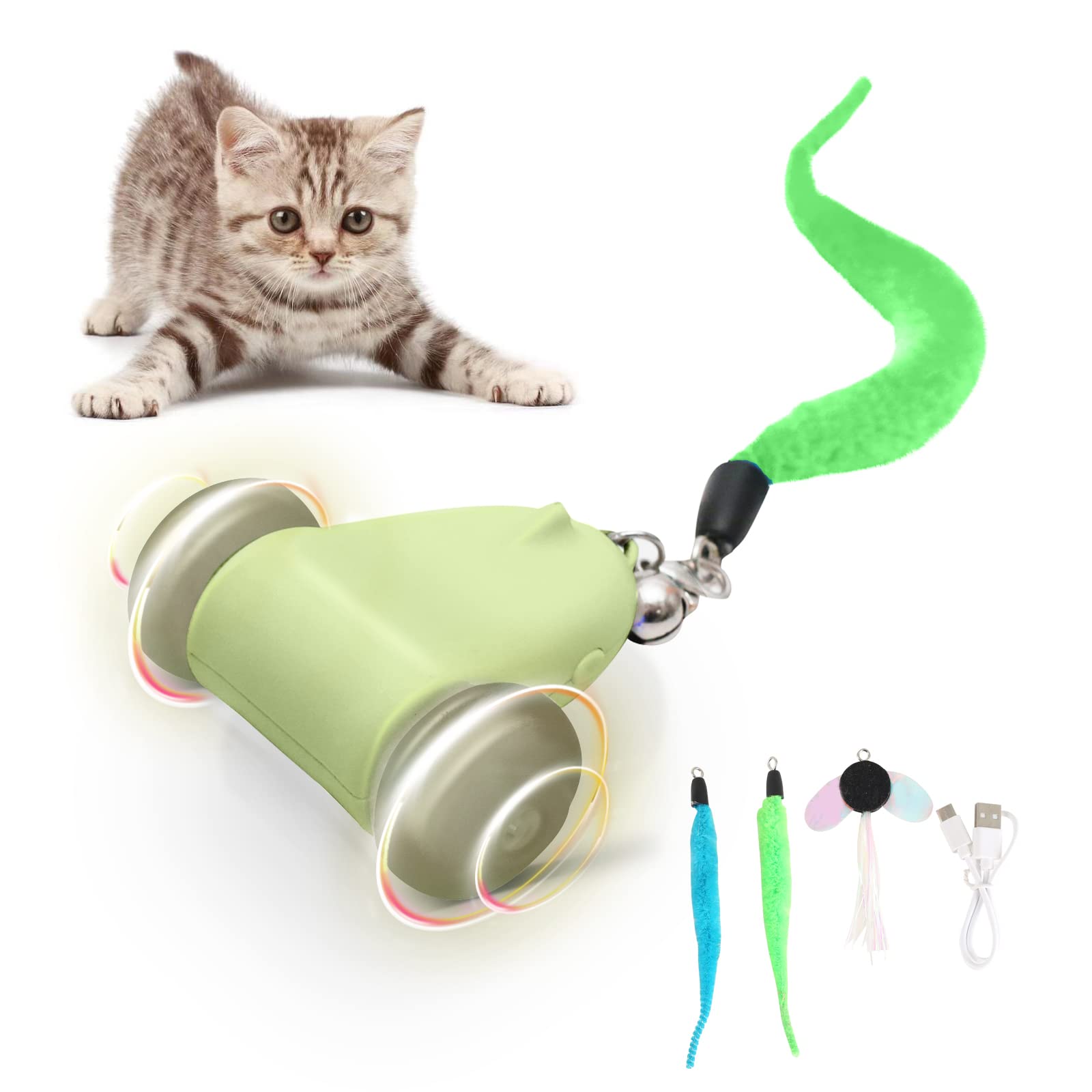 CZPET Interactive Cat Toys - Automatic Jumping Exercise Toy with Replaceable Elastic & Feather Mouse - Fun Developmental Puzzle Teaser for Kittens - Perfect for Playtime, Exercise & Mental Stimulation