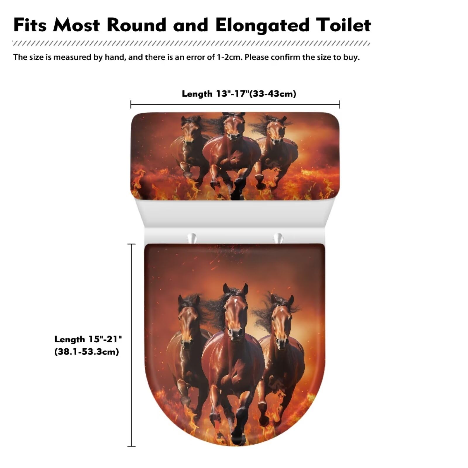 Horse Toilet Tank Lid Cover & Seat Cover Set - Dustproof, Machine Washable Bathroom Decor - Fits Elongated Toilets - Easy Installation - 2-Pack - Perfect for Farmhouse, Western, or Equestrian Themed Bathrooms