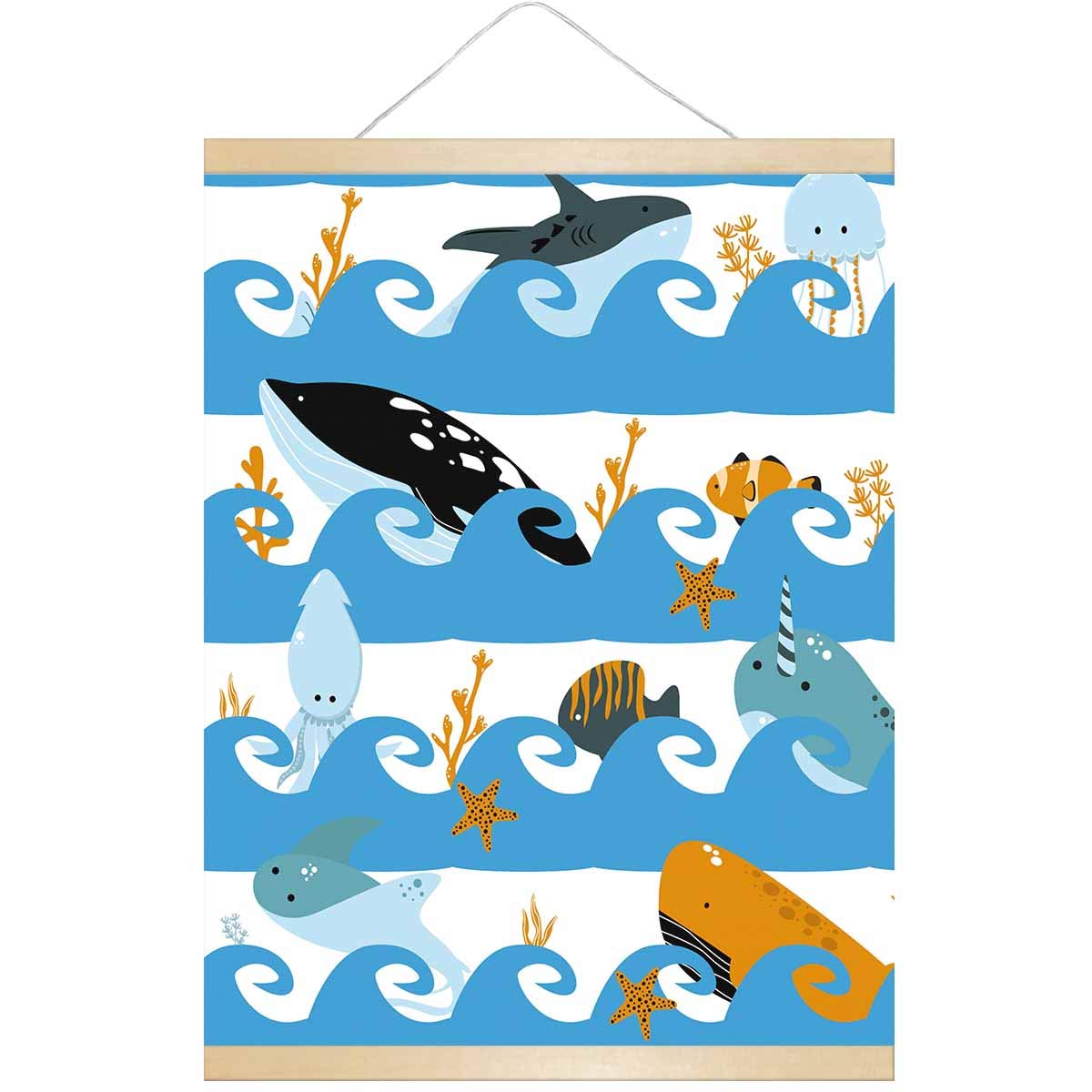 InterestPrint 18x24 Inch Canvas Wall Art Hanger - Ocean Waves & Sea Animals Photo Frame for Home Decor, Bedroom & Office Display