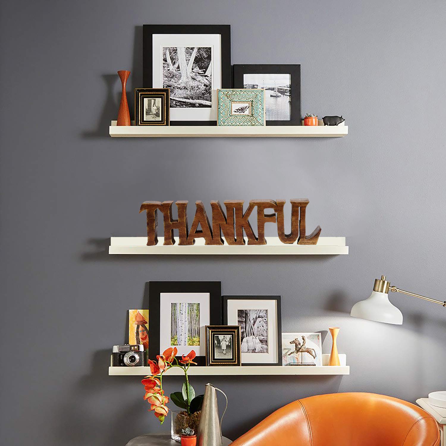 Decozen Wooden Thankful Sculpture - Thoughtful Mother's Day & Birthday Gift for Mom - Home & Office Decor for Living Room, Shelf, Fireplace, Farmhouse, Tabletop, Boho & Mantle - Perfect for Mother's Day Decorations & Rustic Home Accents