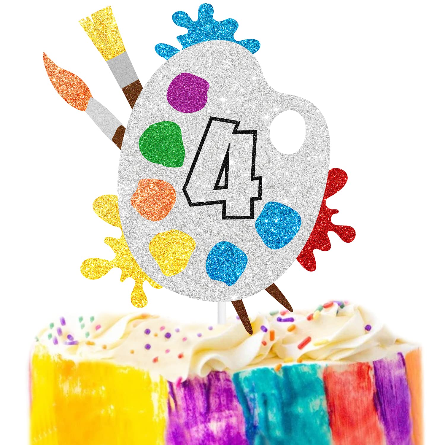 4th Birthday Slime Cake Topper - Artistic Palette Painting Graffiti Design for Boys & Girls - Happy Birthday Party Decorations - 4 Years Old Cake Decor - Perfect for Themed Birthday Parties & DIY Cake Decorating