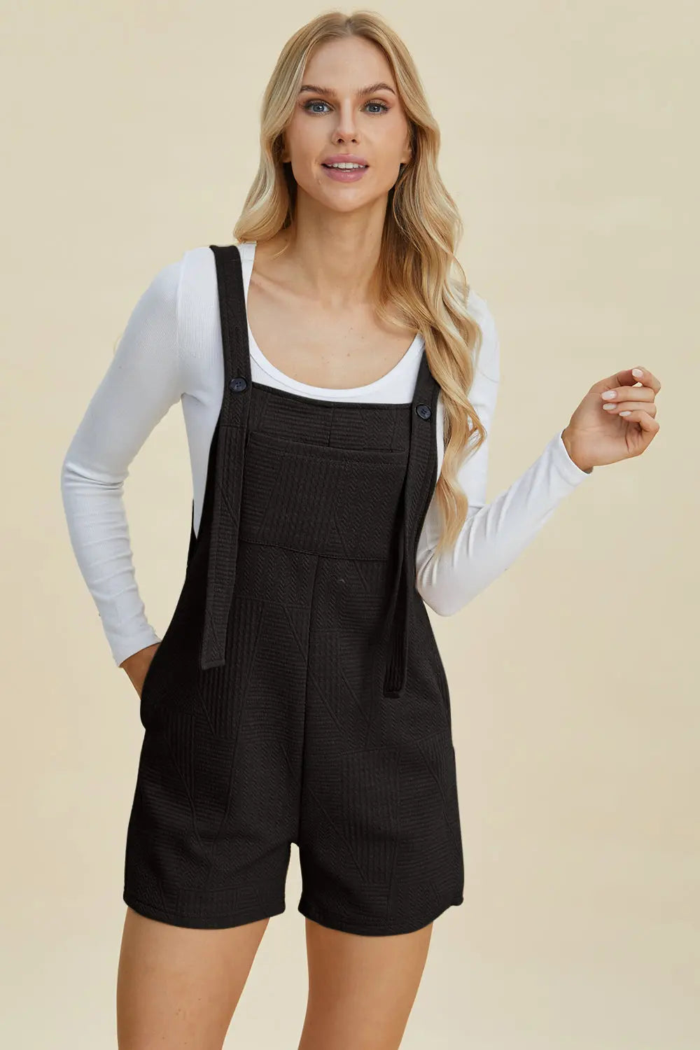 Double Take Full Size Textured Sleeveless Romper Jumpsuit - Women's Casual Summer Outfit for Beach, Vacation & Date Night