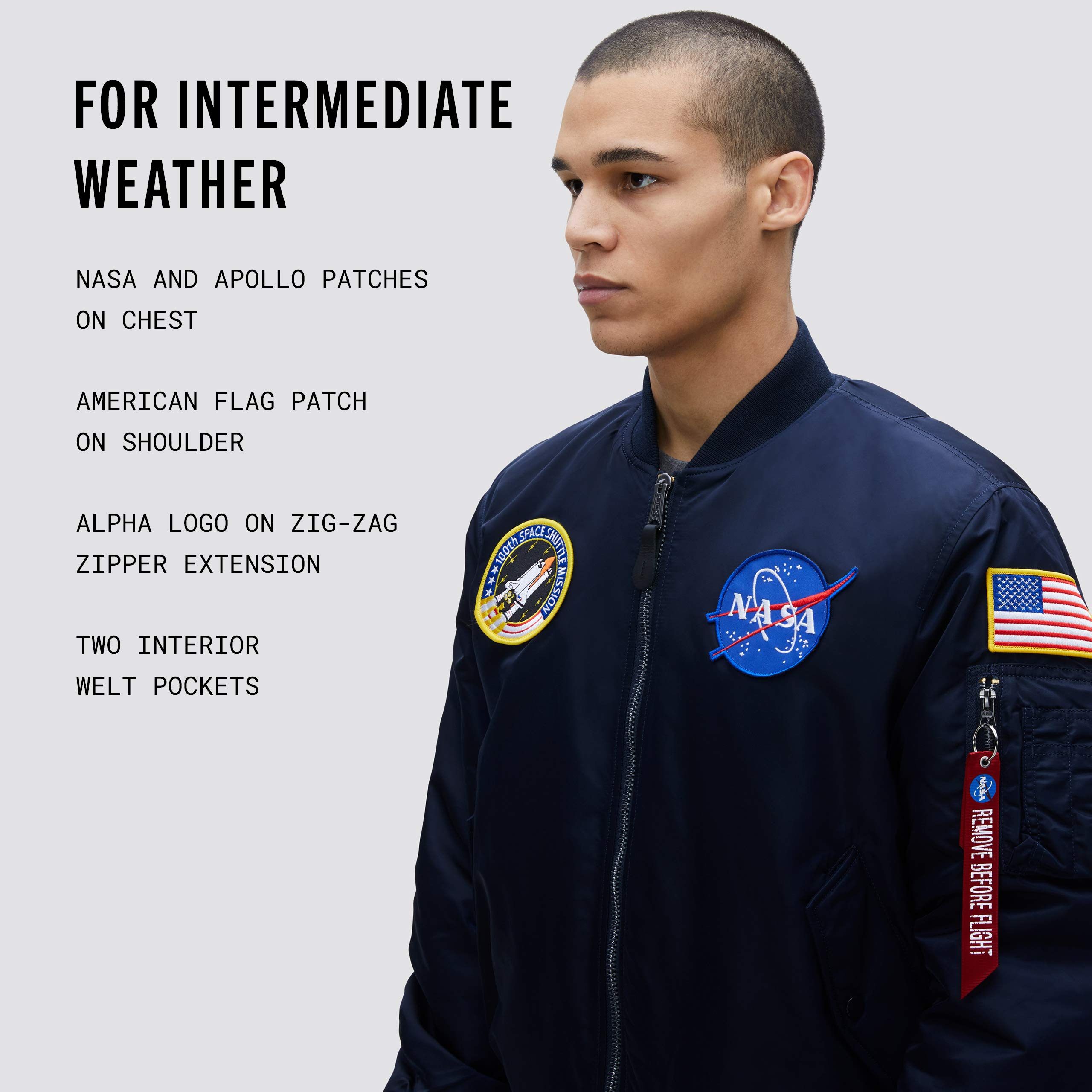Alpha Industries MA-1 NASA Bomber Flight Jacket - Men's Military Style Aviator Jacket for Cold Weather & Outdoor Adventures
