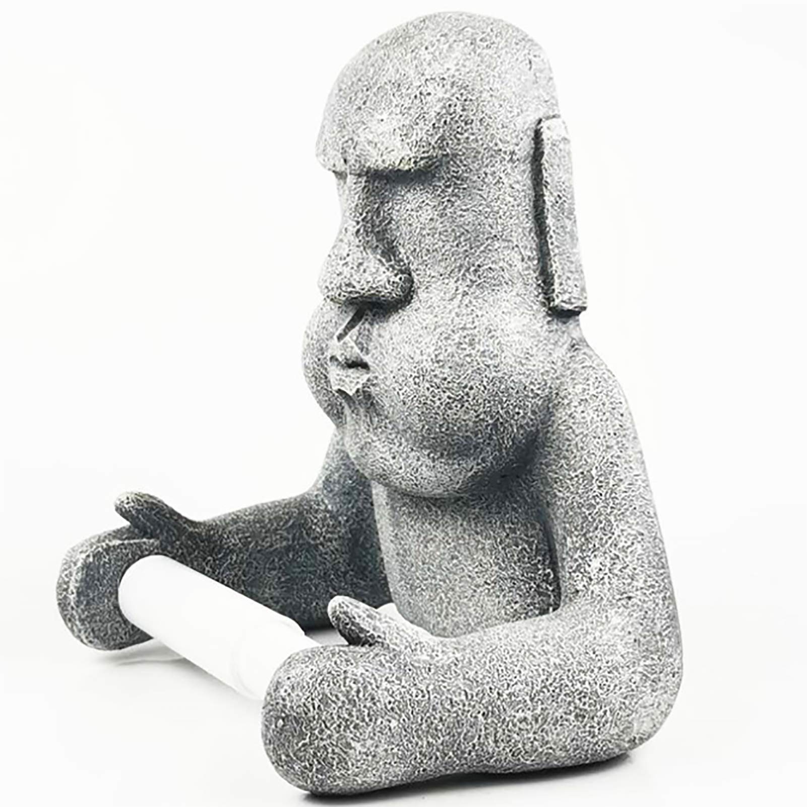 Funny Easter Island Toilet Paper Holder - Wall Mount Moai Statue Tissue Dispenser for Bathroom Decor, Grey | Unique Bathroom Accessory for Home & Office Use