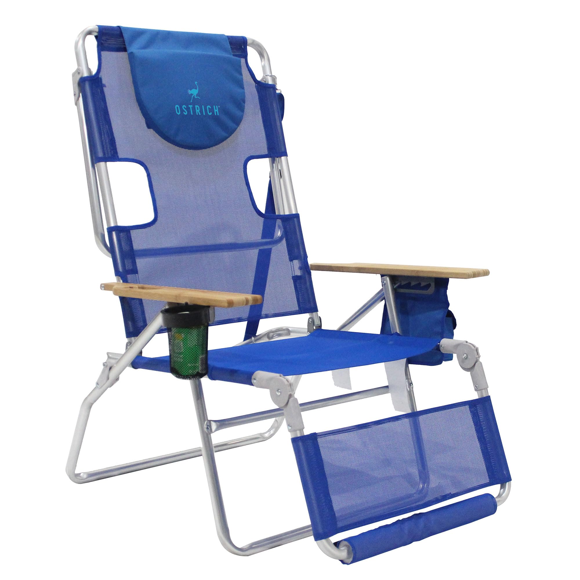 Ostrich Altitude 3-in-1 Lightweight Reclining Lounge Chair with Footrest - Portable Outdoor Beach Lawn Chair for Patio, Balcony, Backyard & Porch (Blue Stripe) - Perfect for Sunbathing, Camping & Relaxing in Your Garden