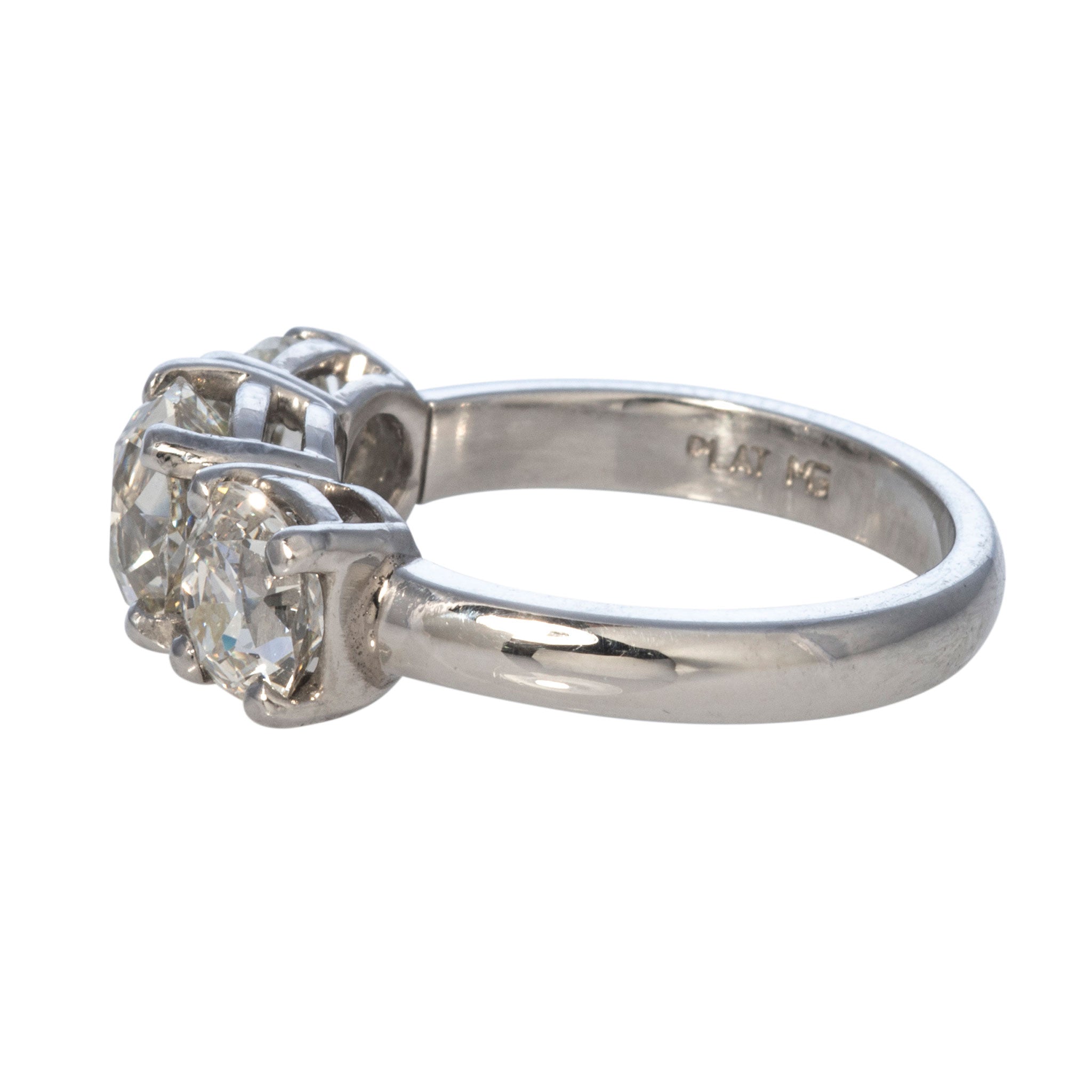 Vintage 3.30ctw Old Mine Cut Diamond Three Stone Platinum Ring - Elegant Antique Jewelry for Engagement, Wedding & Anniversary Gifts