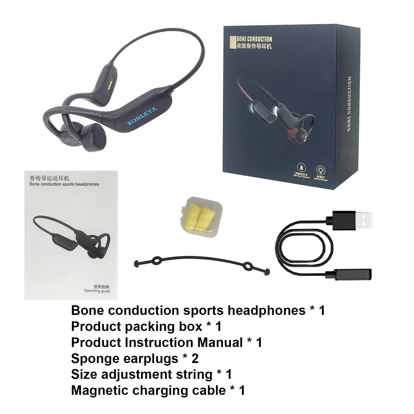 Wireless Bone Conduction Headphones IPX8 Waterproof - Bluetooth 5.3 Sport Headset with Built-in Mic & 32GB Storage, Sweatproof Open-Ear Design with Night Light for Swimming, Running, Gym Workouts & Outdoor Activities (Black)