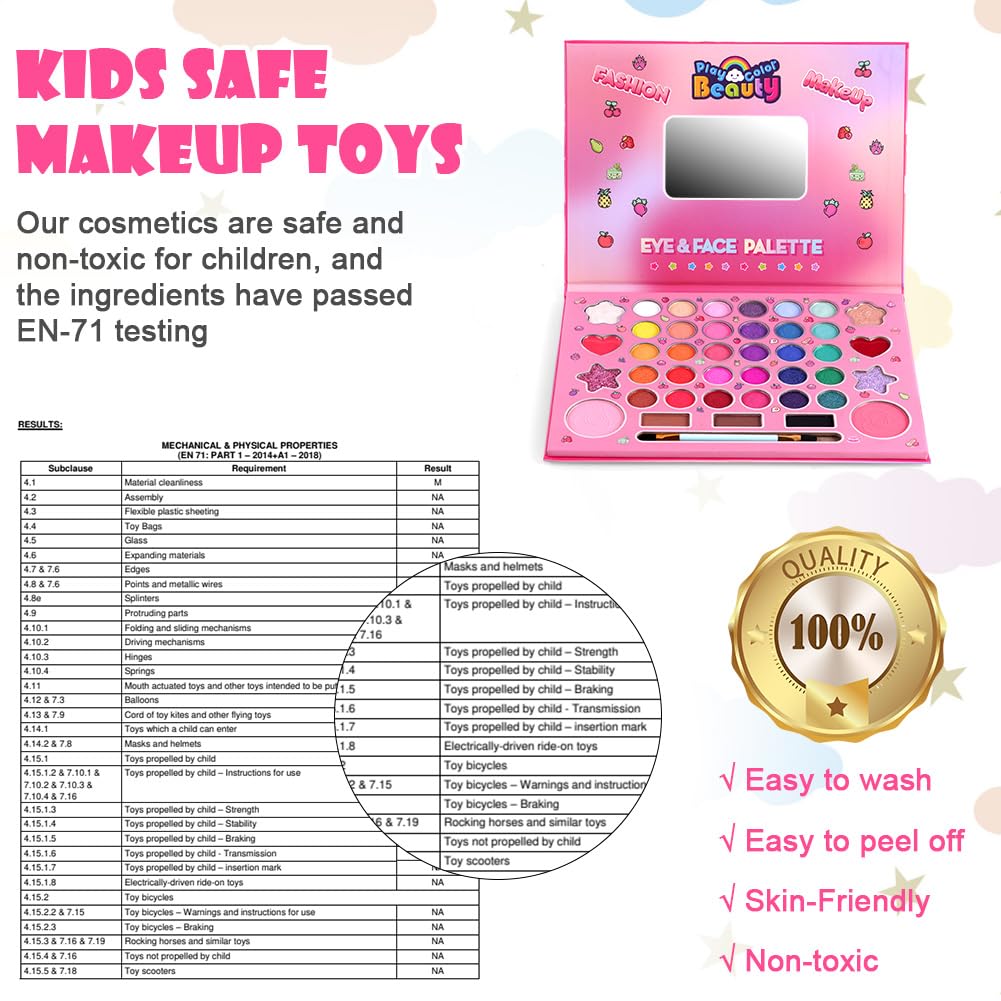 Aomig Girls Makeup Set - 41 Color Kids Makeup Kit with Brushes, Safe & Non-Toxic Cosmetic Toy for Birthday, Christmas & Party | Perfect for Dress-Up, Pretend Play & Special Occasions