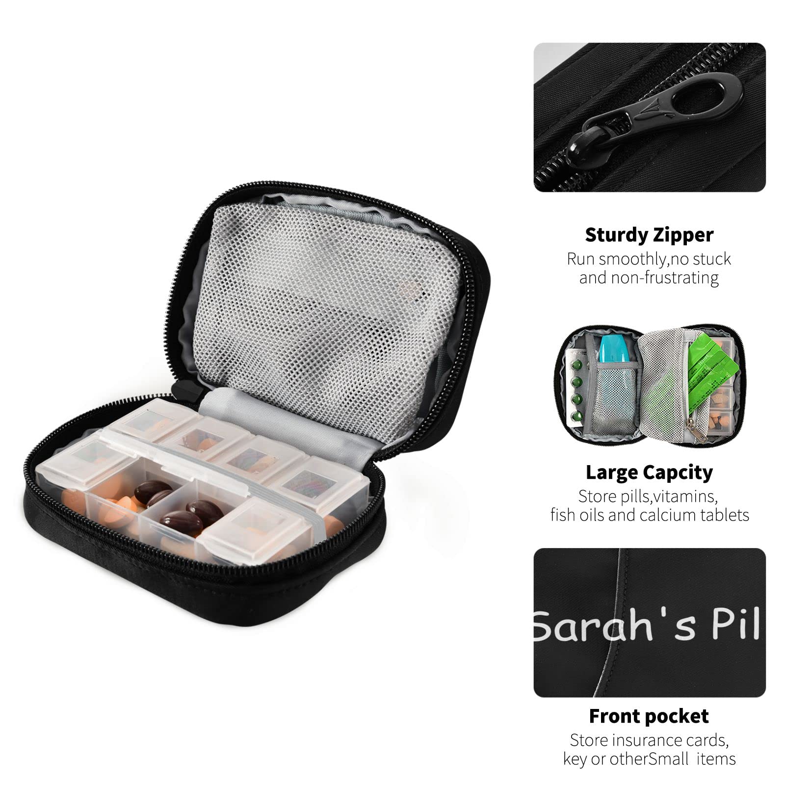 7-Day Travel Pill Organizer with Name Box - Portable Weekly Vitamin Supplement Holder, Compact Size (4.6 x 3.14 x 1.88 Inches) - Perfect for Daily Medication, Travel & Elderly Care - White