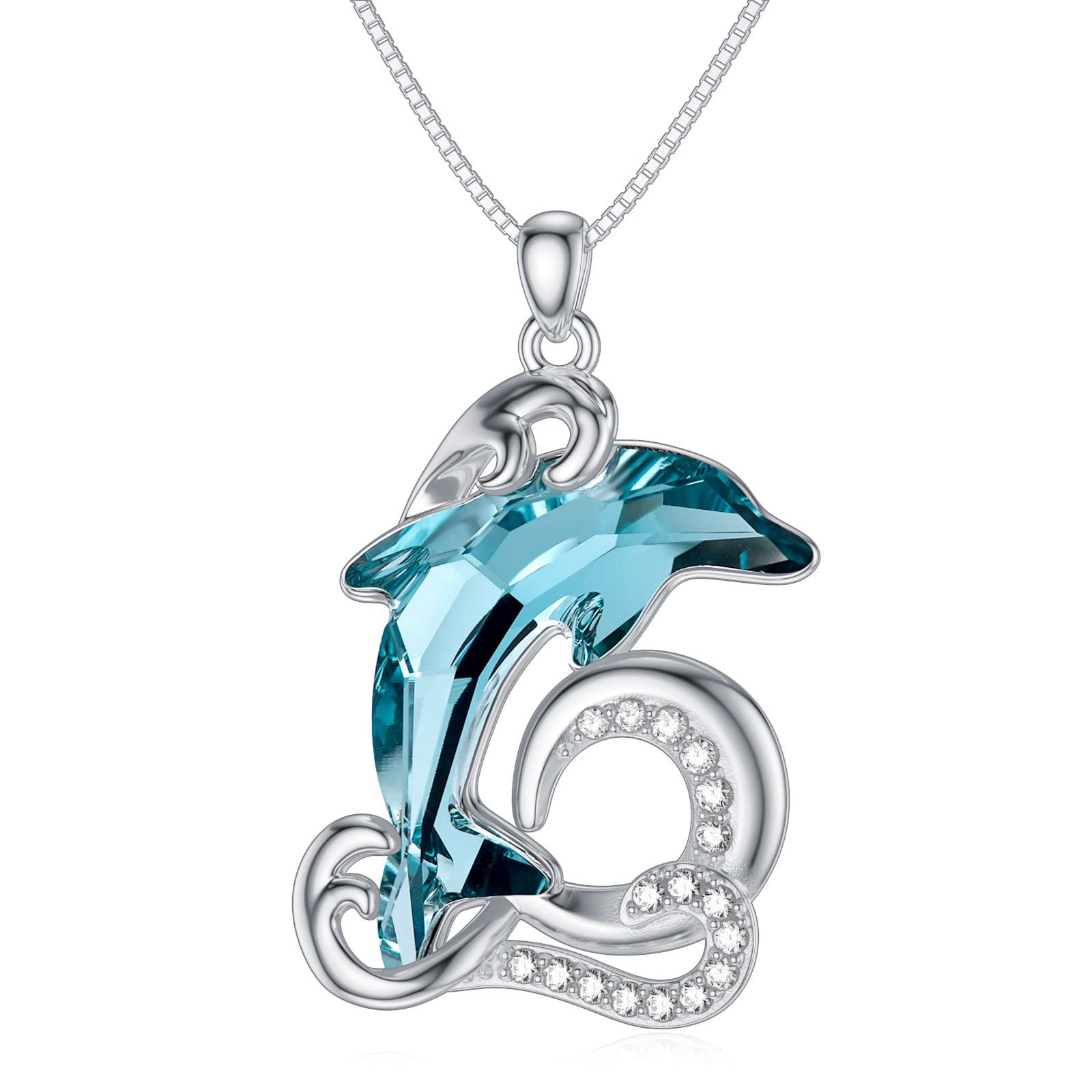 925 Sterling Silver Dolphin Pendant Necklace with Crystal - Elegant Dolphin Jewelry Gift for Women, Girls, Daughter | Birthday, Anniversary, Beach Vacation Gift Idea