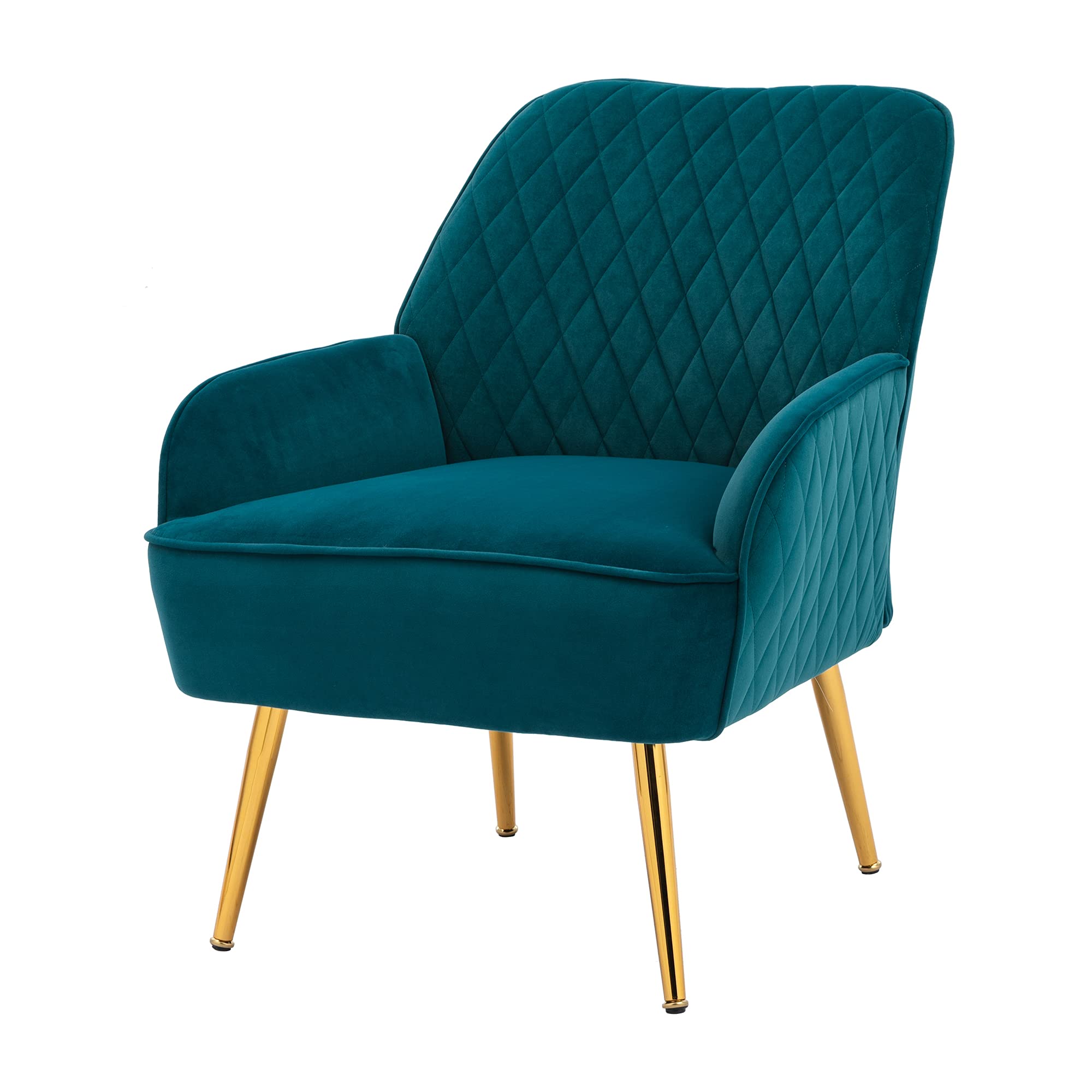 Velvet Accent Chair with Gold Metal Legs - Modern Upholstered Armchair for Living Room, Dining Room, Bedroom & Lounge - Comfortable Club Chair for Leisure & Guests (Teal)