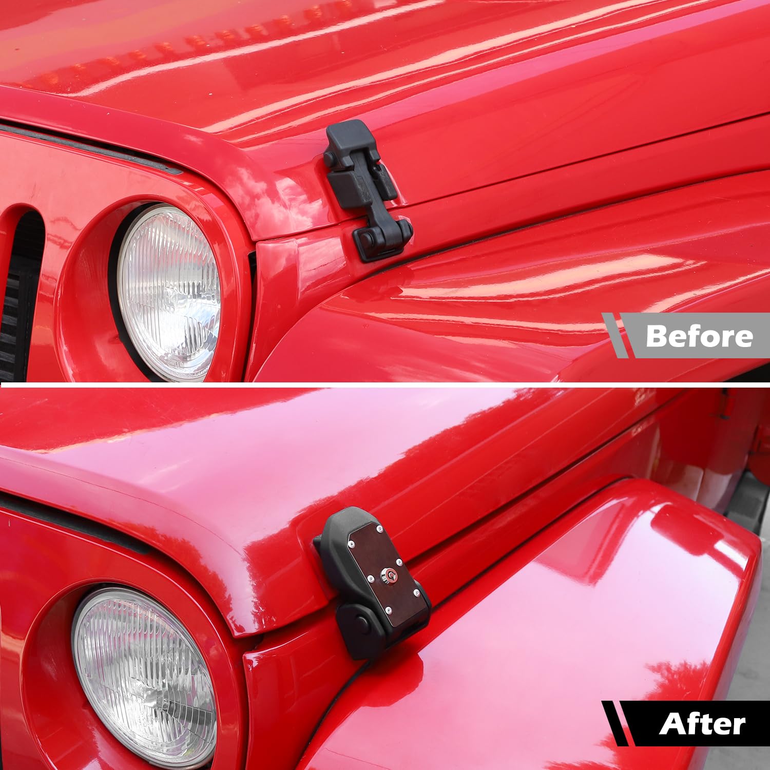Jeep Wrangler JK JKU Hood Latches with Key Lock (2007-2017) - Black Heavy Duty Hood Catch Kit (2pcs) | Secure Exterior Accessories for Off-Road & Daily Driving