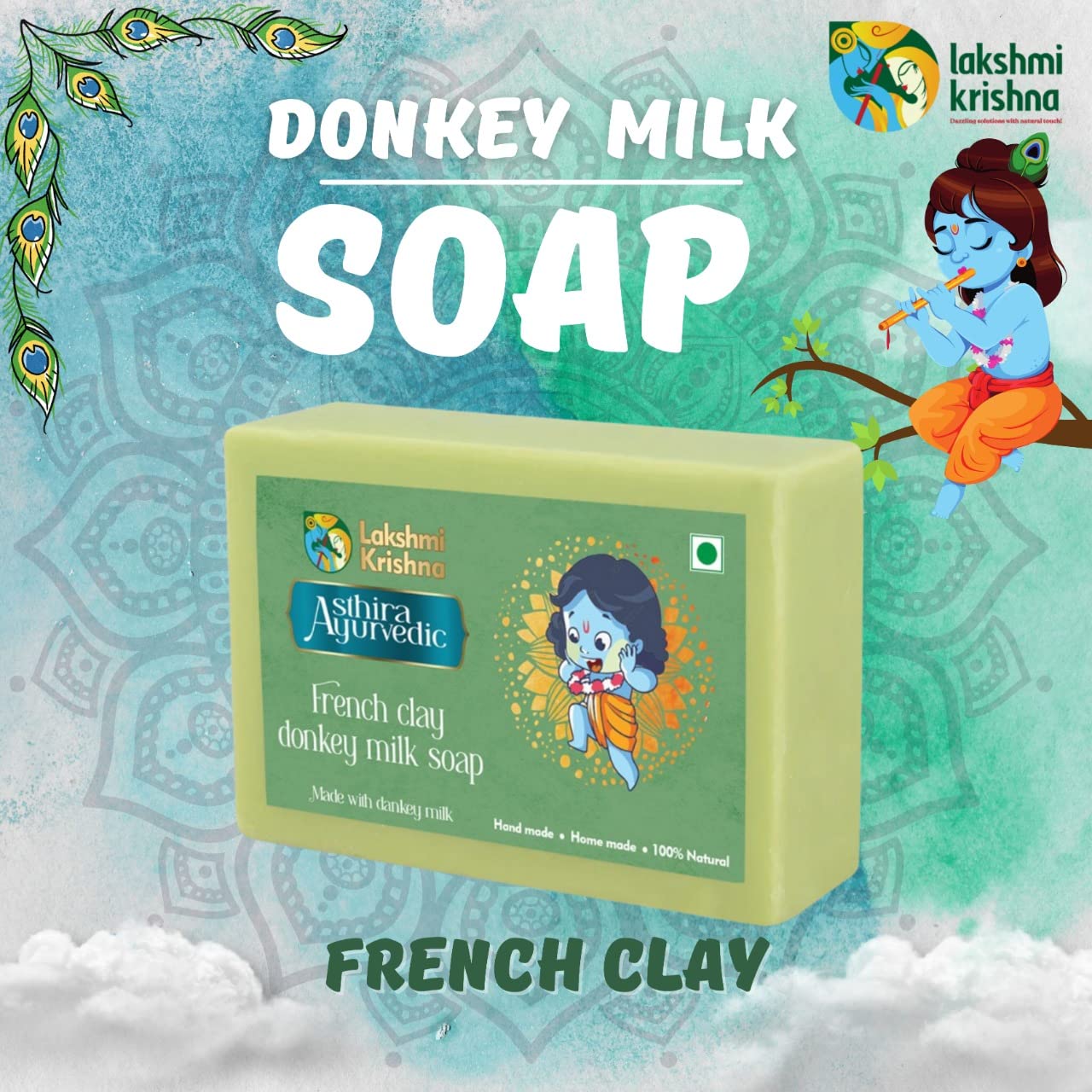 Luxury Natural Donkey Milk & French Green Clay Soap 100g - Hydrating & Brightening Face & Body Cleanser for Radiant Skin | Gentle Exfoliation, Perfect for Dry & Sensitive Skin Care Routine