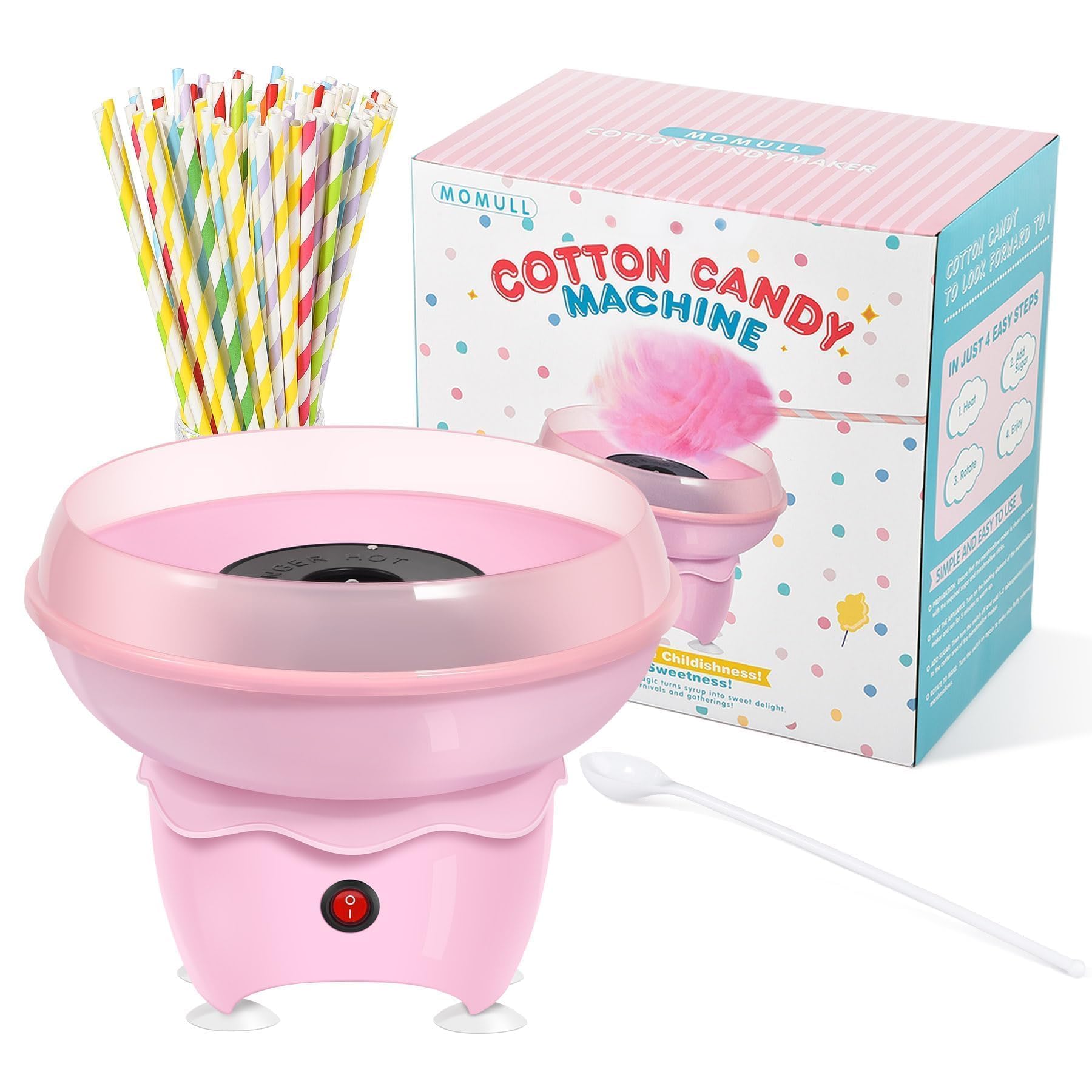 Pink Vintage Mini Cotton Candy Machine for Kids - Fun Home Candy Maker with 25 Sticks & Sugar Scoop - Perfect for Birthday Parties, Christmas Gifts & Family Gatherings