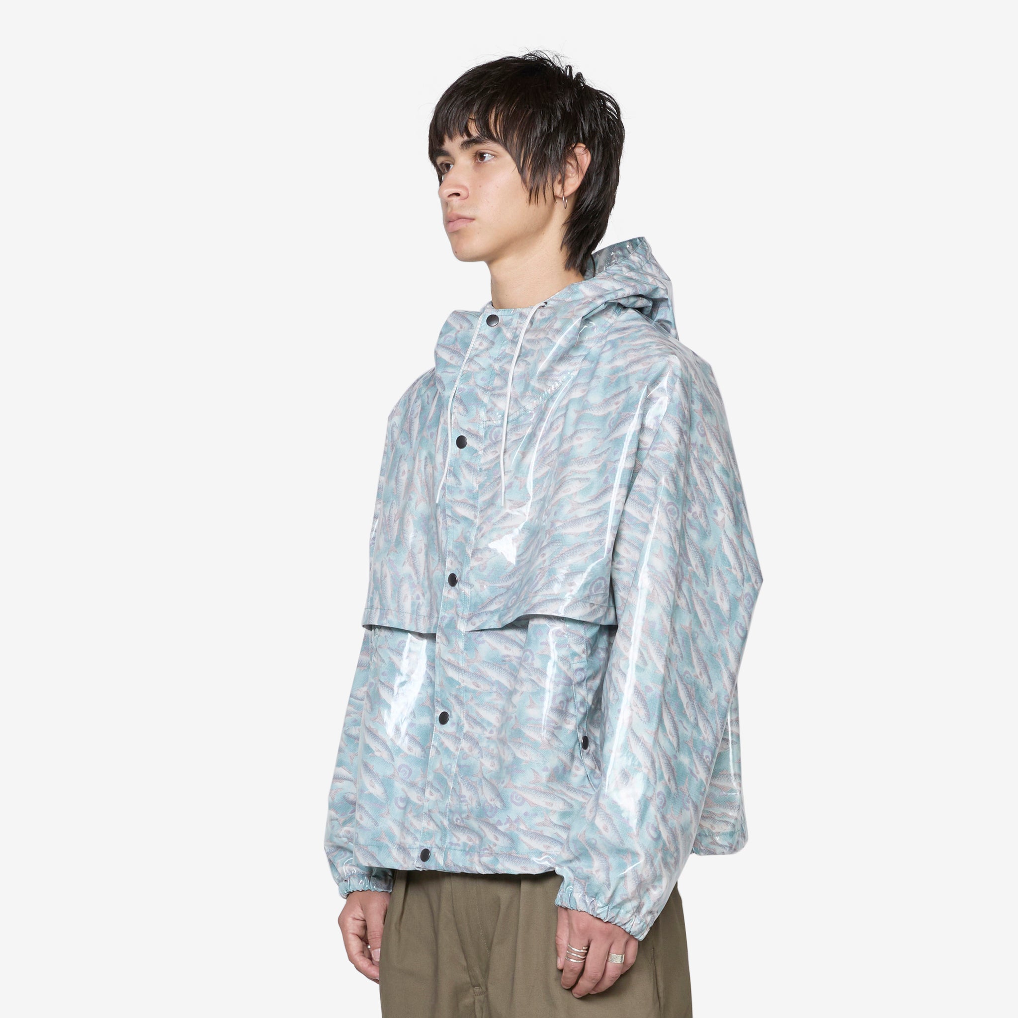 Men's 70D Nylon Cruiser Jacket with Waterproof Fish Print - Lightweight Windbreaker for Outdoor Fishing, Hiking & Casual Wear
