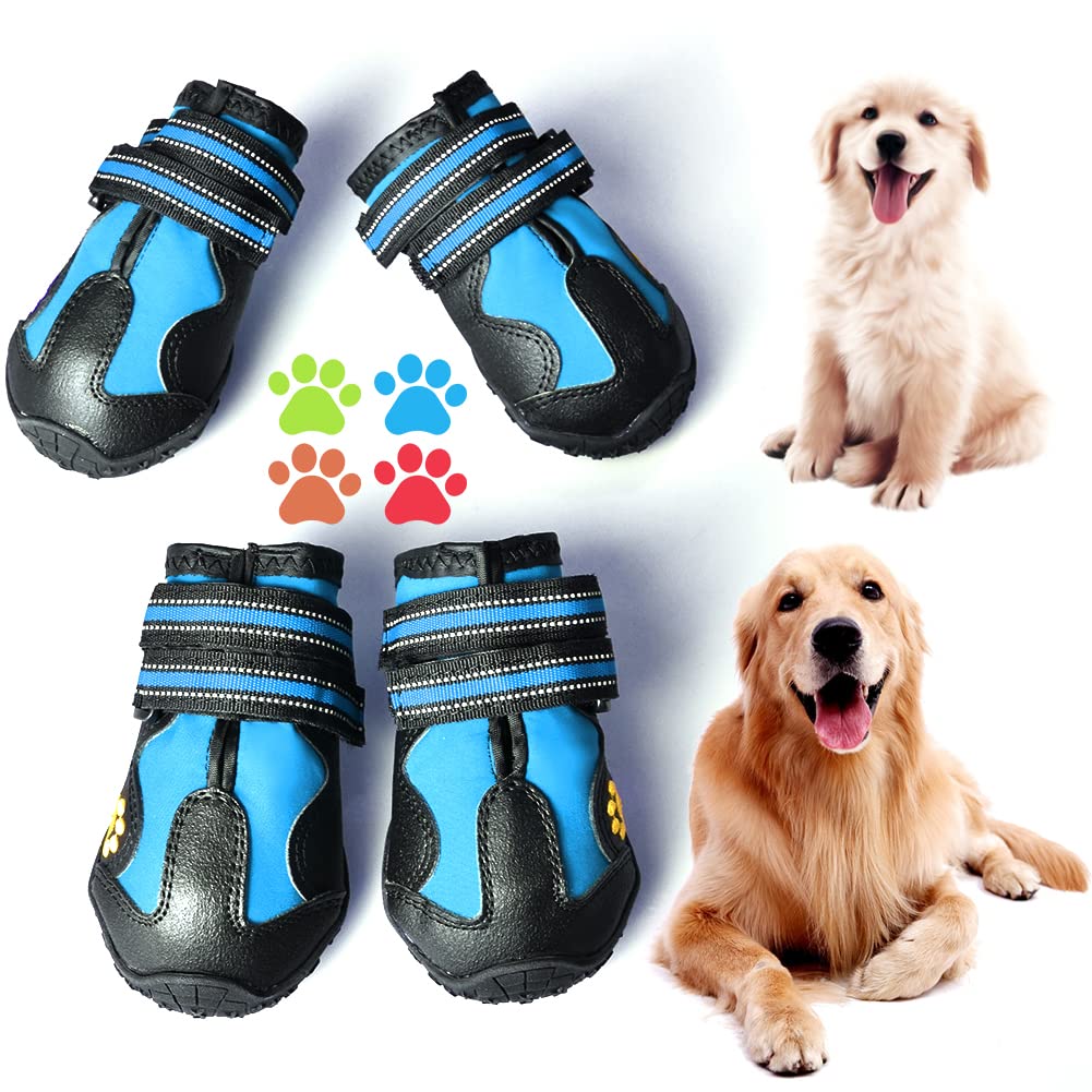 CovertSafe Non-Slip Waterproof Dog Boots - Rugged Sole Outdoor Dog Shoes for Medium to Large Dogs (4Pcs, Black-Blue, 2.3x1.6 inch) - Perfect for Hiking, Snow & Hot Pavement Protection