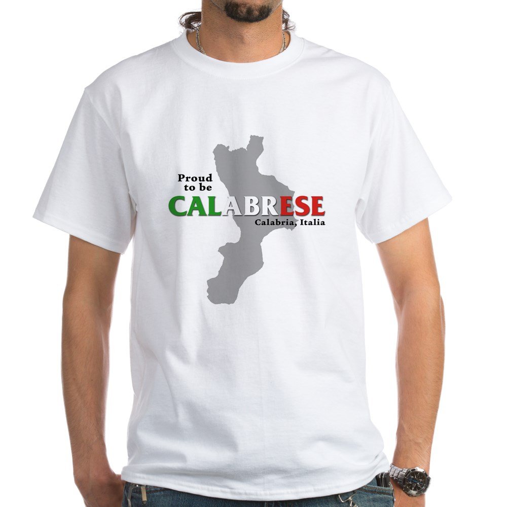 Proud to Be Calabrese White Cotton T-Shirt for Men & Women - Comfortable Italian Heritage Apparel for Casual Wear & Family Gatherings