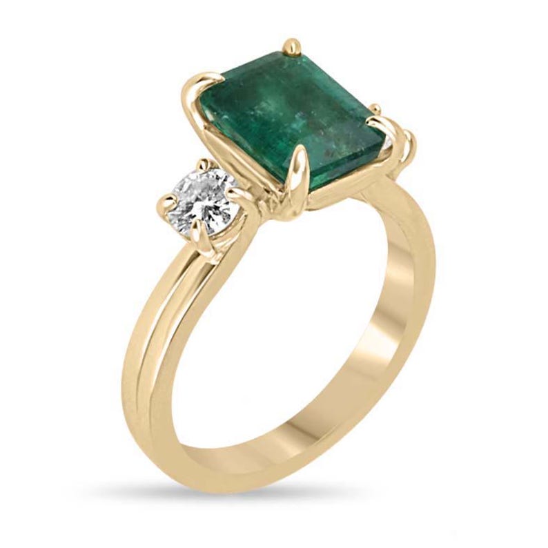 3.30ctw 14K Gold Natural Emerald & Diamond Three Stone Engagement Ring for Women - Perfect for Proposals, Anniversaries & Special Occasions