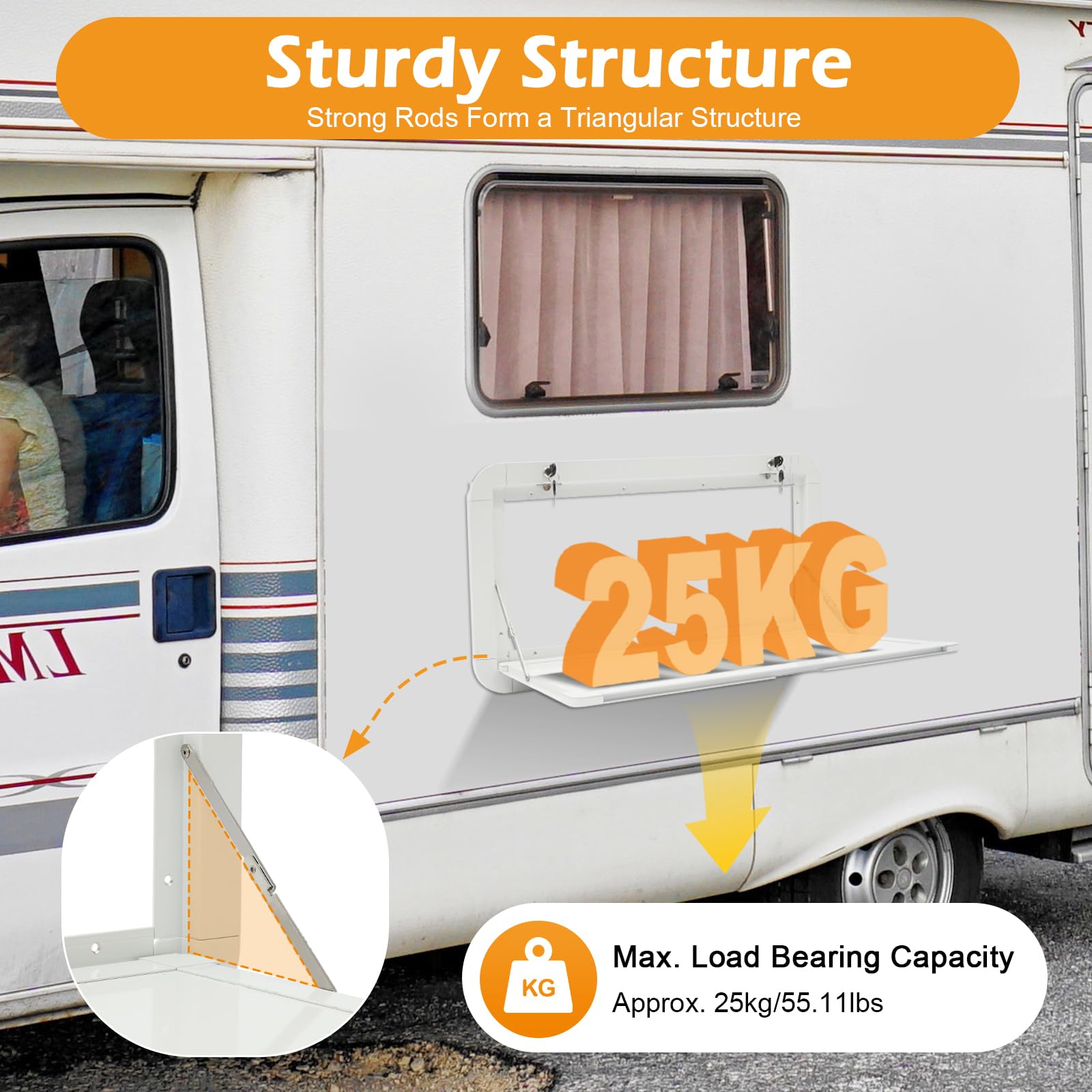 31.5 x 17.7 Inch RV Folding Table - Wall Mount Flip Down Desk with Lock for Campervans, Motorhomes & Travel Trailers | Outdoor Picnic, Dining & Workspace Solution