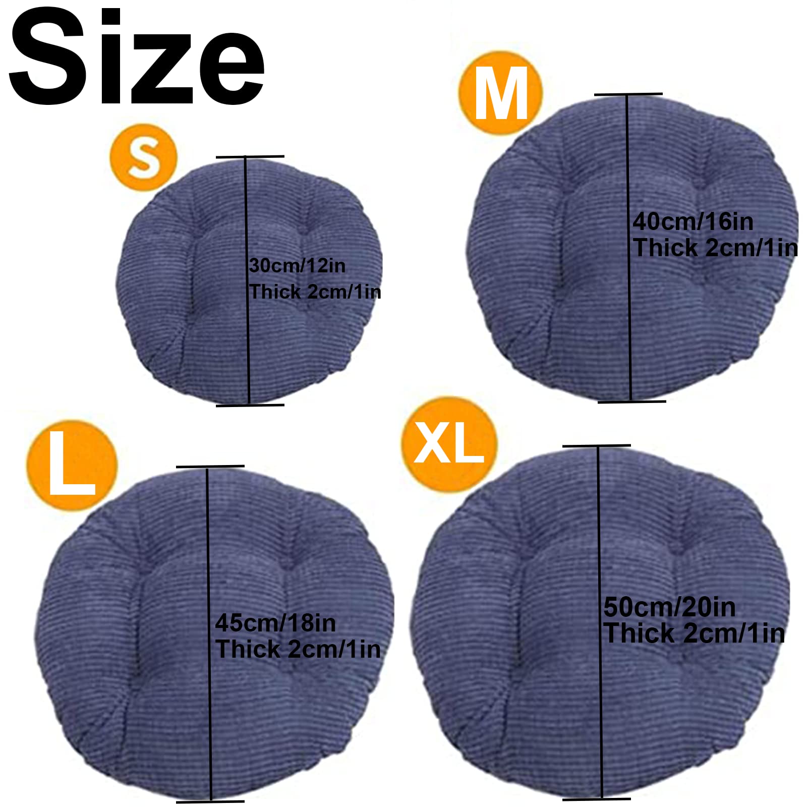 Round Floor Pillows Cushions Set of 4 - 50cm/20in Gray Seat Pads for Meditation, Yoga, Living Room, Sofa & Balcony - Soft Outdoor Indoor Floor Seating for Relaxation & Comfort