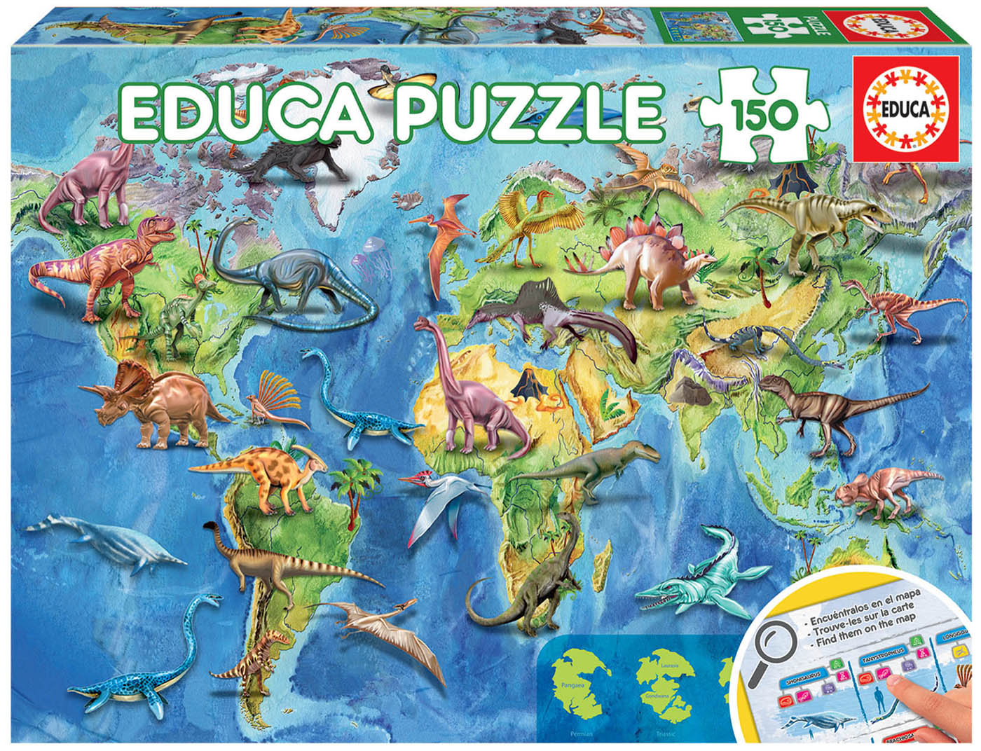 DINOSAURS WORLD MAP - 150 Piece Jigsaw Puzzle for Kids, Educational Dinosaur Geography Toy for Children's Learning & Home Decoration | Perfect Gift for Boys & Girls Ages 6-12 | Fun Classroom & Birthday Party Activity