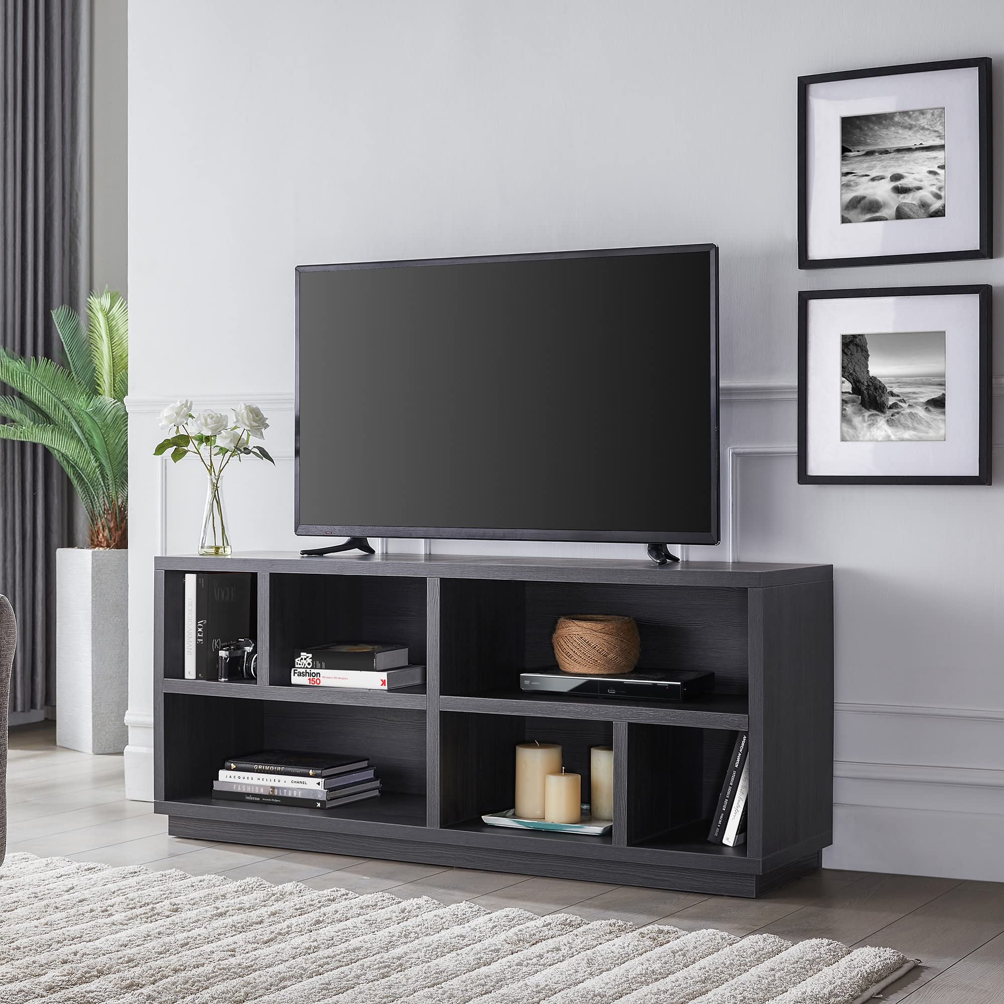 Bowman 65 Inch TV Stand - Modern Rectangular Entertainment Center with Storage Shelves for Living Room, Bedroom - Charcoal Gray Finish | Perfect for Home Theater Setup & Media Organization