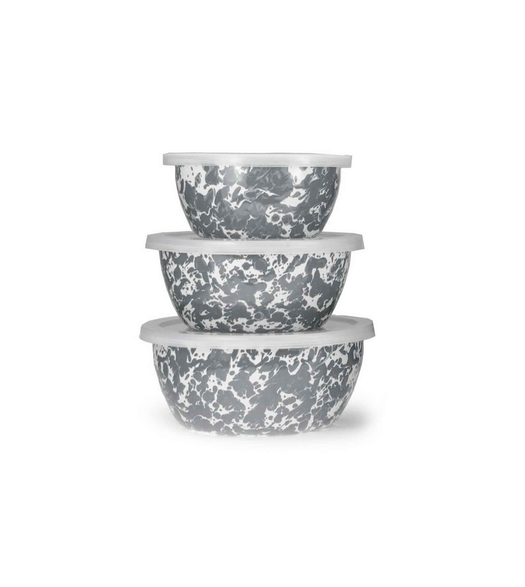 3-Piece Gray Swirl Enamel Nesting Bowls Set - Durable Kitchenware for Mixing, Serving & Food Storage | Perfect for Camping, Picnics & Home Cooking