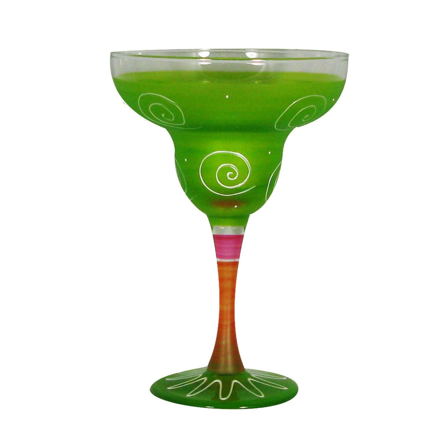 Set of 2 Light Green & White Hand Painted Margarita Glasses - 12oz Cocktail Cups for Summer Parties, Mexican Themed Decor & Home Bar Essentials