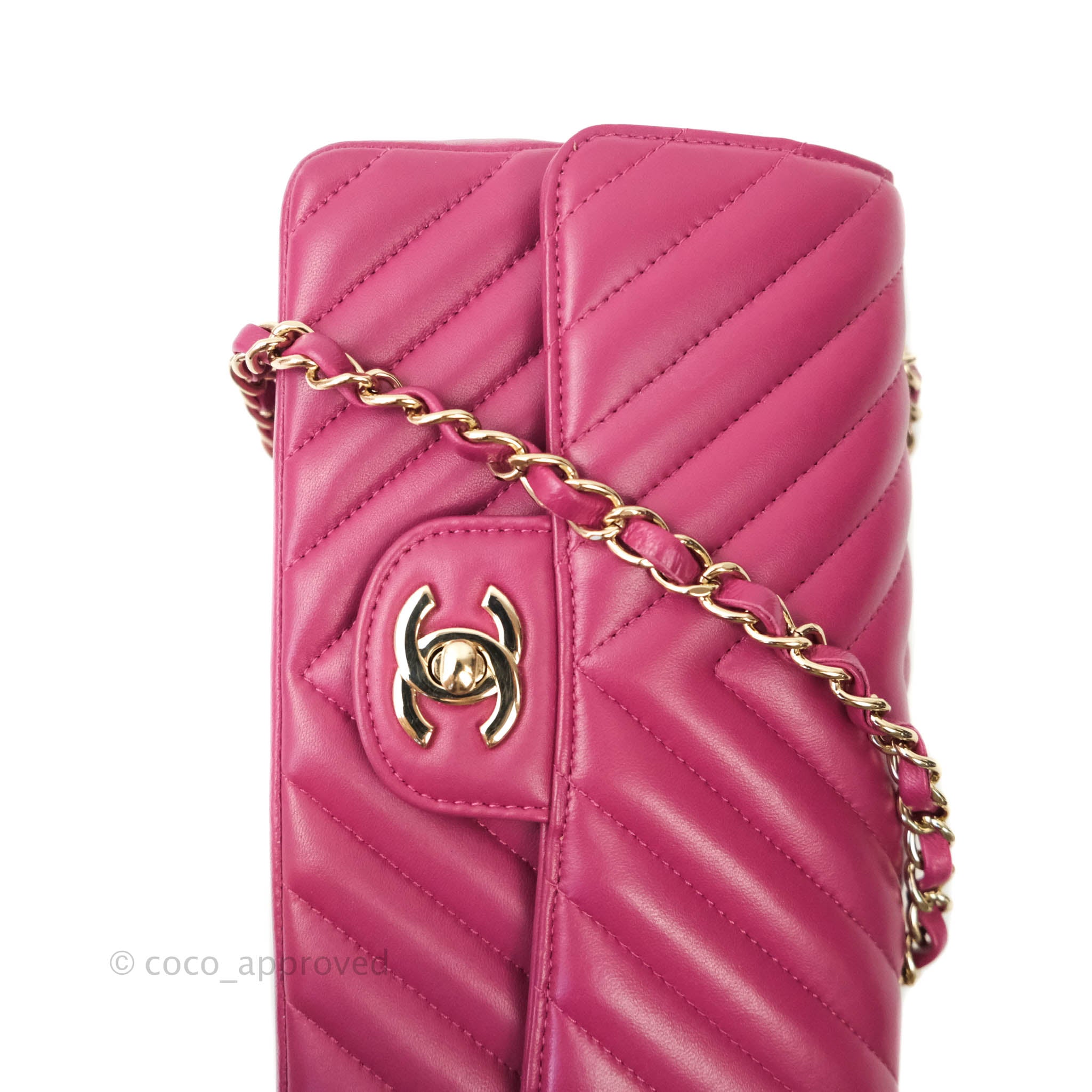 Chanel Chevron Mini Rectangular Lambskin Flap Bag in Dark Pink with Gold Hardware - Perfect for Evening Events, Date Nights & Luxury Fashion Accessories