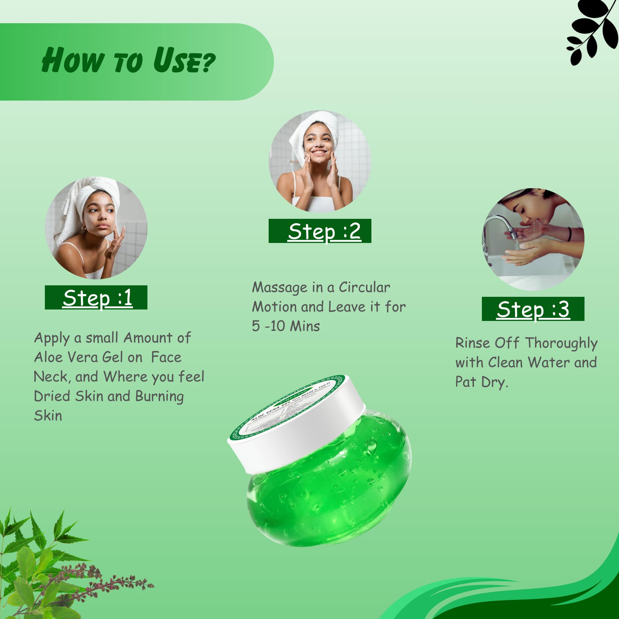 Organic Aloe Vera Gel with Neem & Tulsi - 120g Anti-Aging Face Moisturizer for Hydrated Skin | Natural Skincare for Dry Skin, Sunburn Relief & Daily Face Care