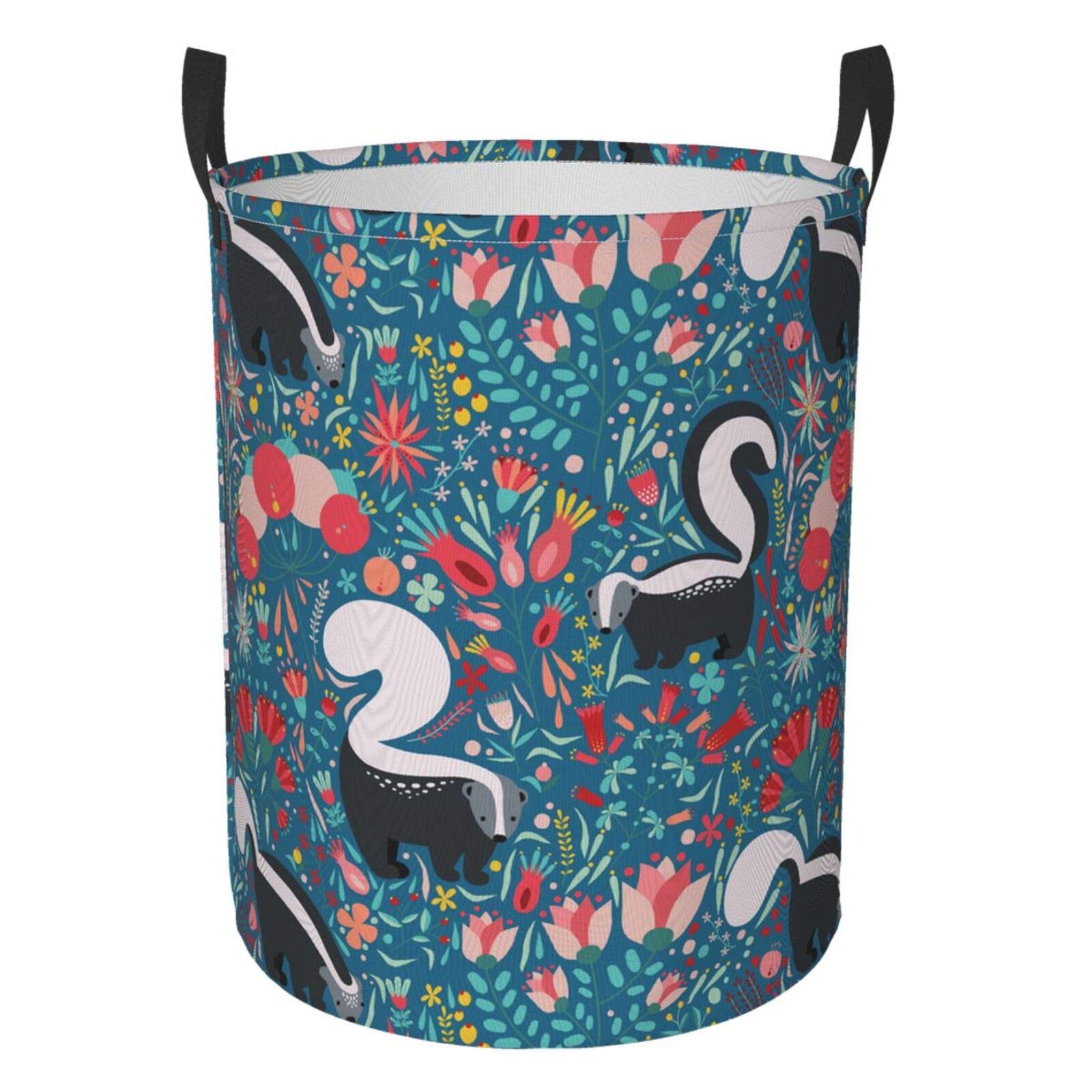 Floral Skunks Collapsible Laundry Basket with Handles - Waterproof Fabric Hamper for Clothes, Toys & Bathroom Storage - Large Foldable Organizer Bin for Dirty Laundry, Bedroom & Dorm Room Essentials