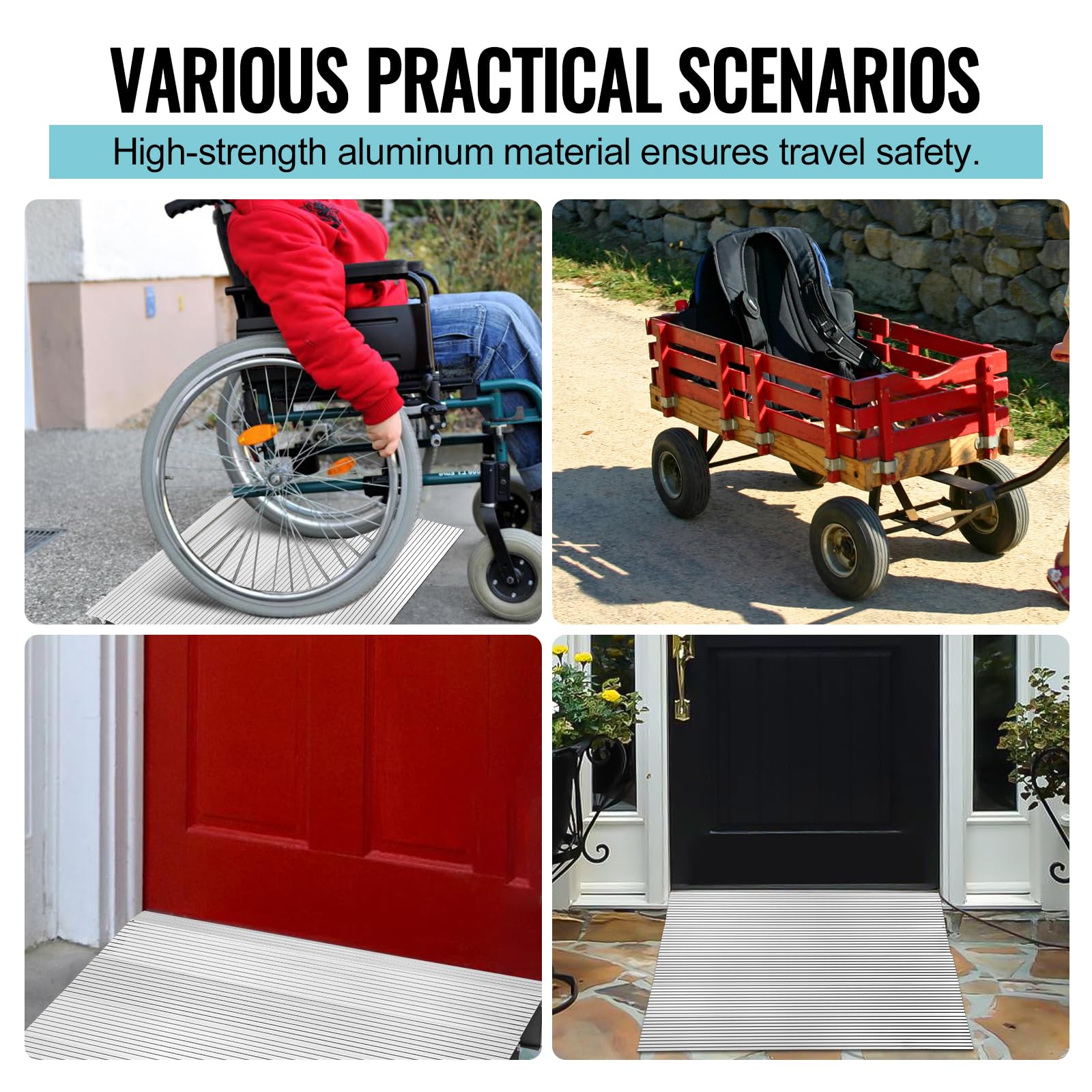 Threshold Ramp Aluminum Door Entry Ramp - 800Lbs Weight Capacity, Adjustable for Wheelchairs, Strollers, Scooters & Power Chairs - 5 Inch Height - Perfect for Home, Office & Store Accessibility