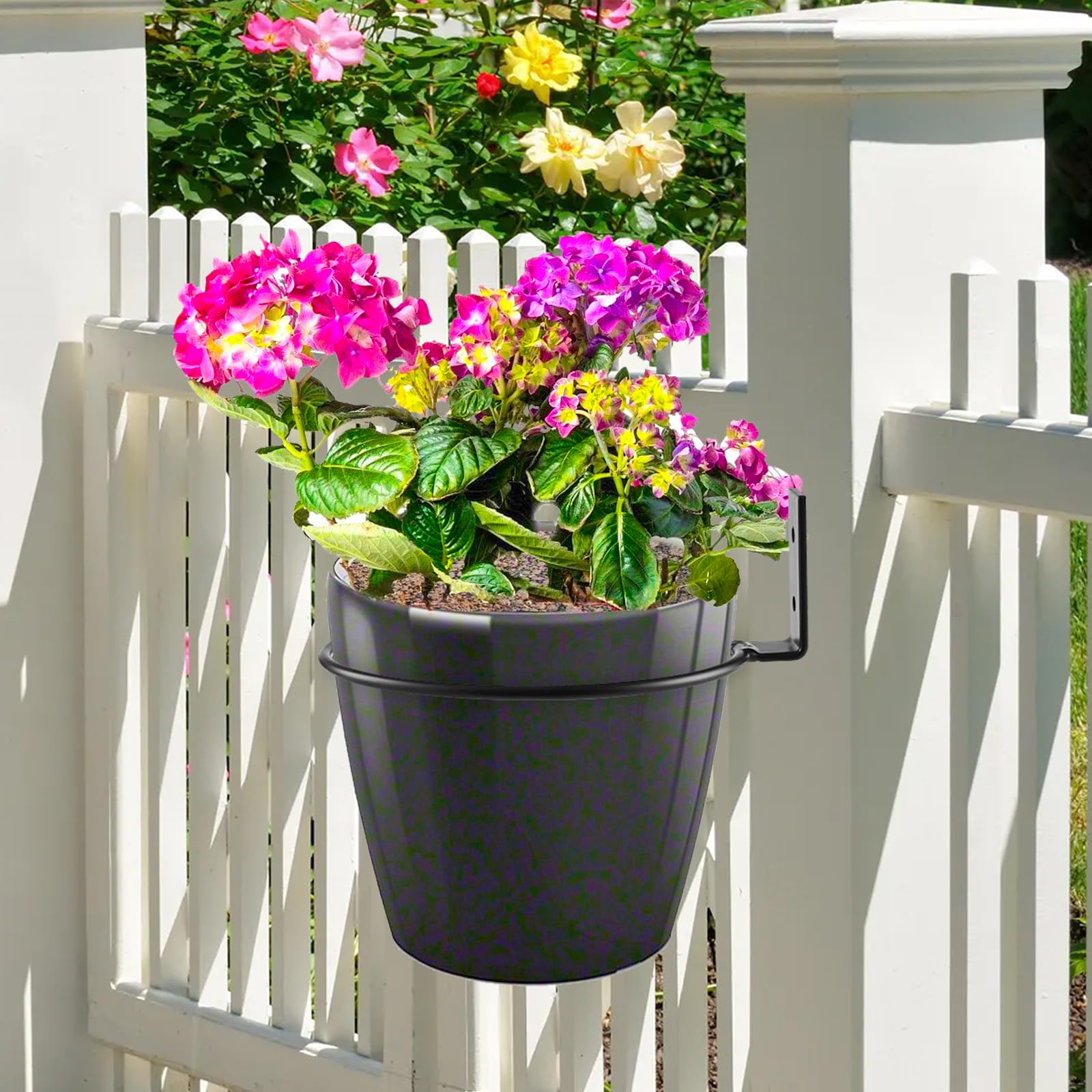 8-Pack 6 Inch Black Metal Flower Pot Holder Rings - Wall Mounted Plant Hangers for Indoor Outdoor Garden Pots - Perfect for Balcony, Patio, and Home Decor
