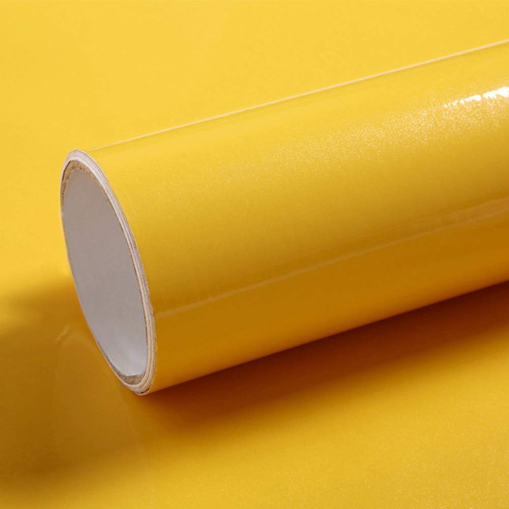 LACHEERY Glossy Yellow Self-Adhesive Contact Paper - Waterproof Peel & Stick Wallpaper for Countertops, Cabinets, Furniture - 15.8