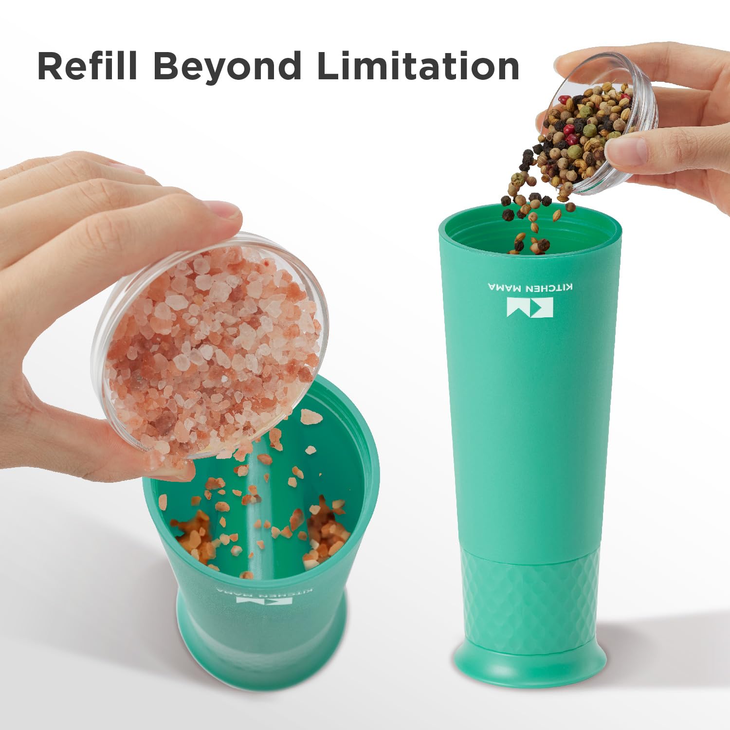 Electric Rechargeable Gravity Salt and Pepper Grinder - Adjustable Coarseness, One-Hand Operated, Refillable Spice Shaker for Kitchen, Cooking & Dining - Lightweight & Portable (Teal)