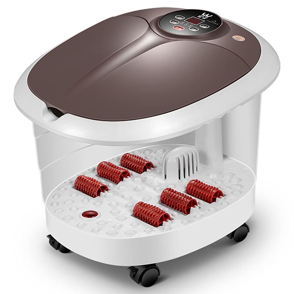 **Electric Foot Spa Massager with Heat & 6 Rollers - Deep Soaking Foot Bath Barrel for Relaxation & Pain Relief - Automatic Heated Foot Bath Machine - Perfect Gift for Parents (Brown, 35x41x25cm) - Ideal for Home Spa, Stress Relief & Foot Care**