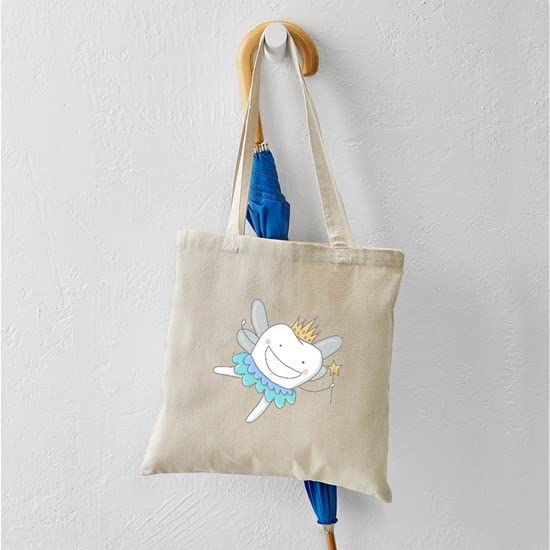 Tooth Fairy Tote Bag - Natural Canvas Reusable Shopping Bag for Kids, Eco-Friendly Grocery Bag - Perfect for Tooth Fairy Visits, School Lunches & Beach Trips