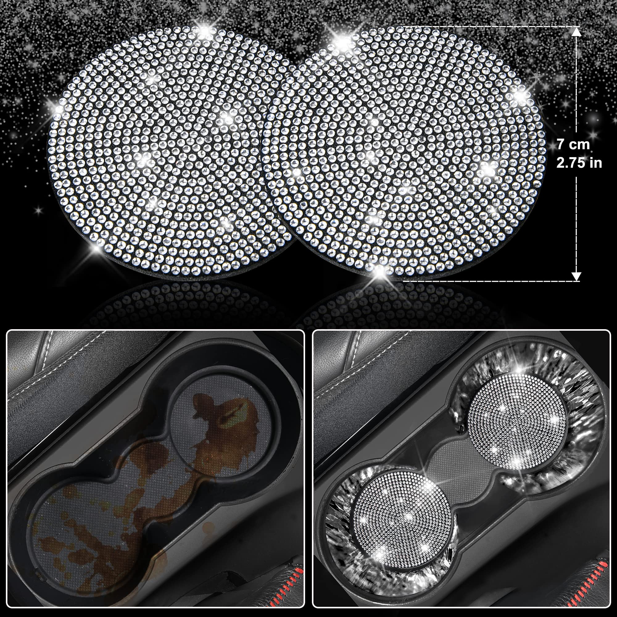 Bling Diamond Leather Car Seat Covers Set (11-Piece) - Sparkly Rhinestone Steering Wheel Cover & Glitter Car Interior Accessories for Women - Luxury Car Decor for Sedan, SUV, Coupe - Perfect Gift for Her & Car Enthusiasts