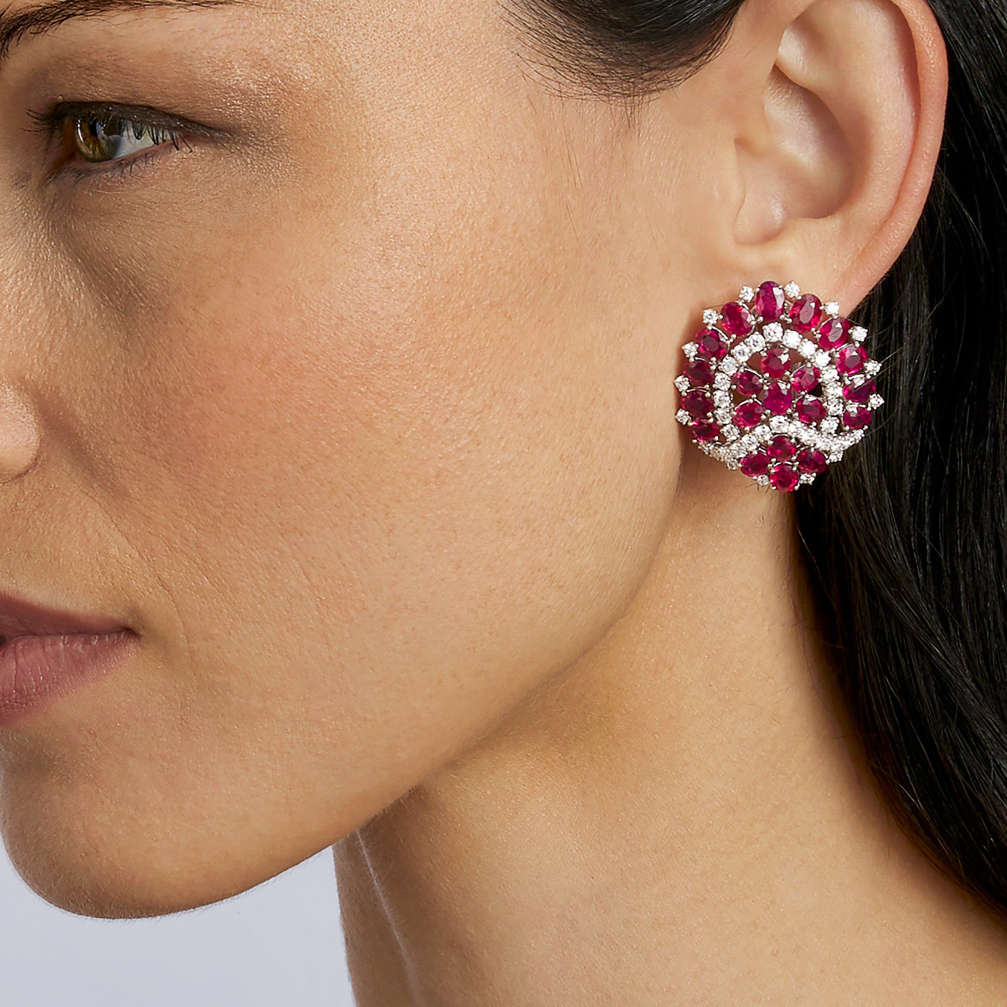 Vintage Bulgari Roma 1960s Burma No Heat Ruby & Diamond Clip-On Earrings | Luxury Antique Jewelry for Weddings, Galas & Special Occasions