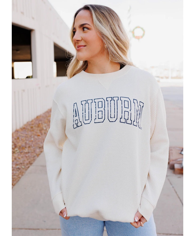 Auburn Outline Waffle Crew Sweater - Soft Cotton Knit Pullover for Women & Men | Cozy Fall & Winter Fashion | Perfect for Casual Outings, Coffee Dates & Layering