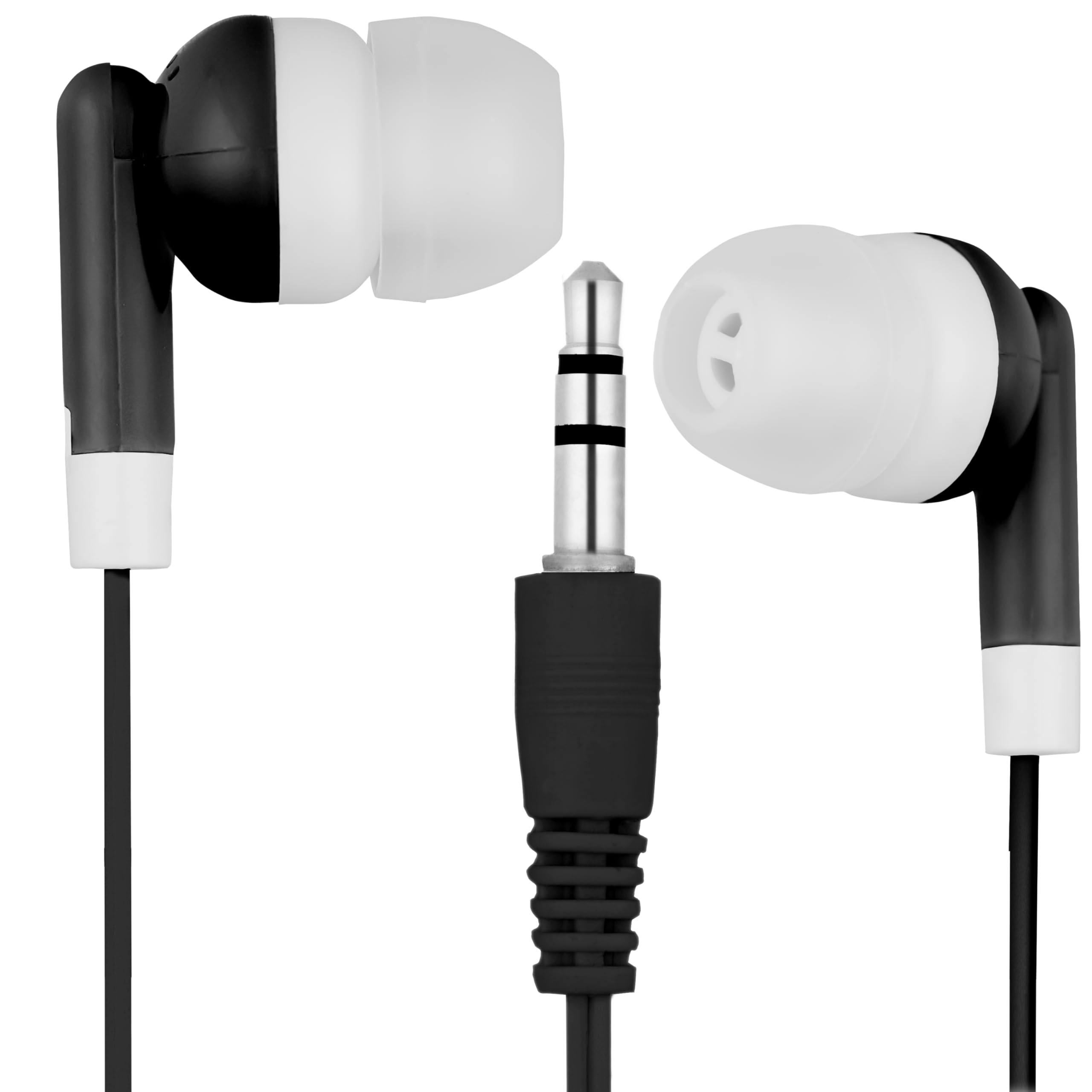 50 Pack Bulk Wholesale Black & White Wired Earbuds - Noise Isolating Stereo Headphones for Gym, Travel, School & Office Use