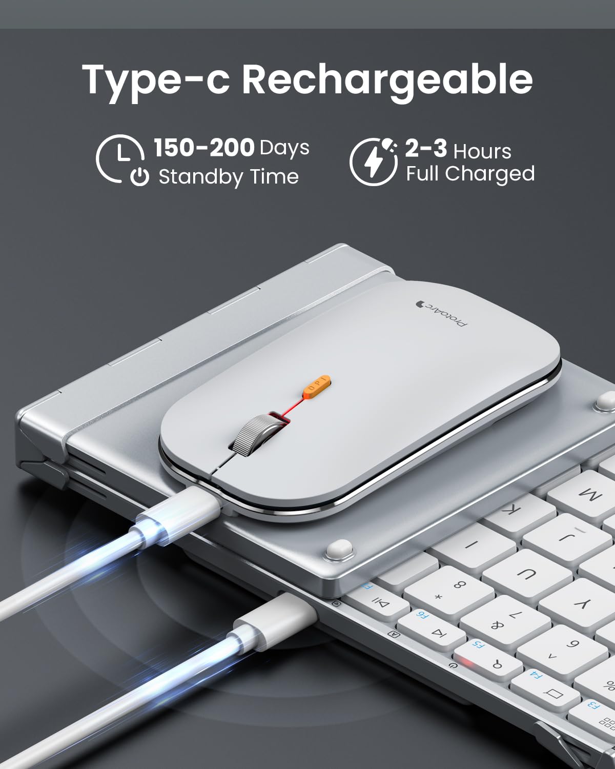 ProtoArc XKM01 Foldable Bluetooth Keyboard and Mouse Combo - Full-Size Portable Wireless Keyboard with 2.4G & Dual Bluetooth for Laptop, iPad, Tablet - White Silver - Perfect for Business Travel & Mobile Office Use
