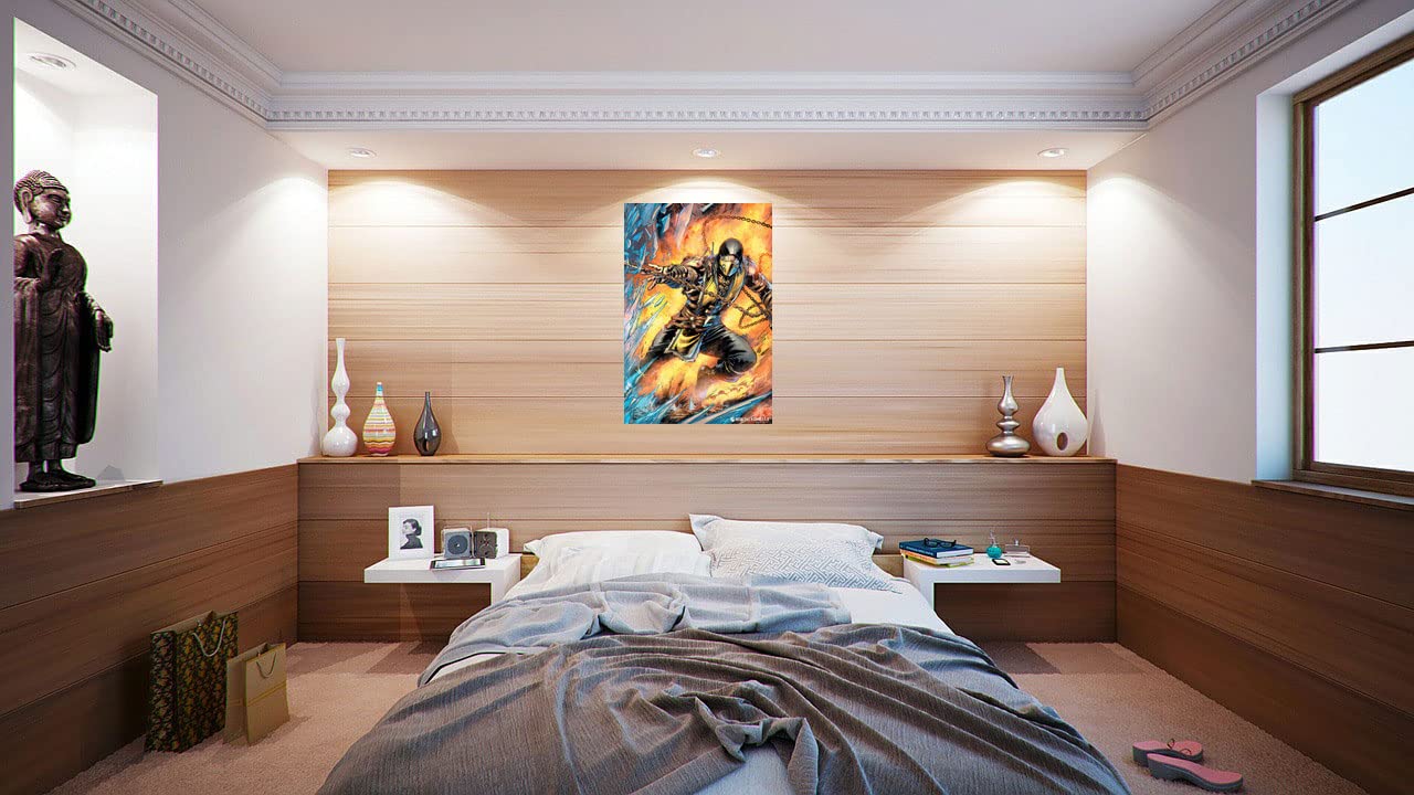 Mortal Kombat Scorpion Gaming Poster 24x36 Inches - Premium Fighting Game Wall Art with Clear Hanger for Bedroom & Game Room Decor
