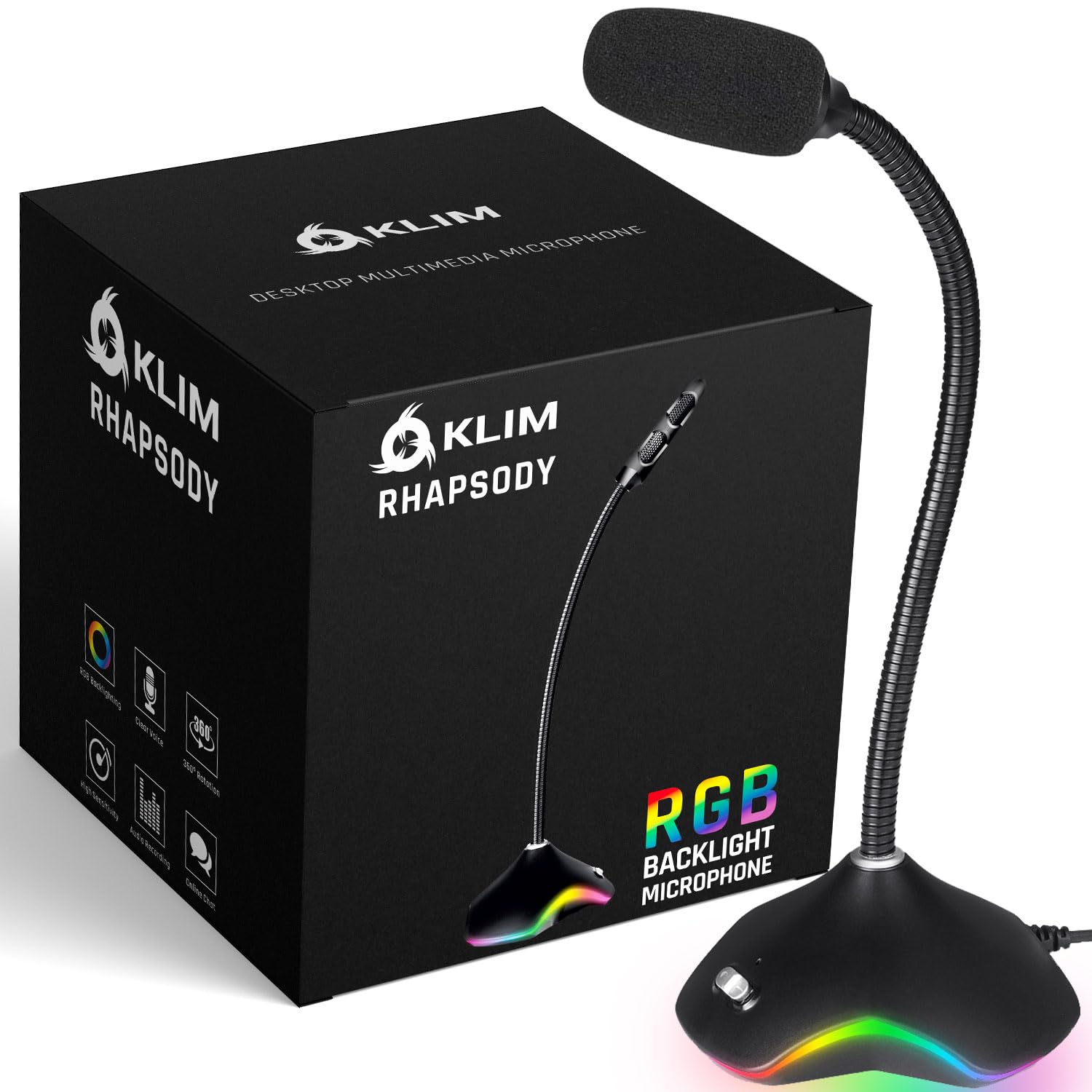 KLIM Rhapsody RGB USB Microphone for PC - Professional Studio Quality Sound for Recording, Streaming, Gaming (Windows, Mac, PS4, PS5) - Perfect for Podcasts, YouTube, Voice Chat & Content Creation