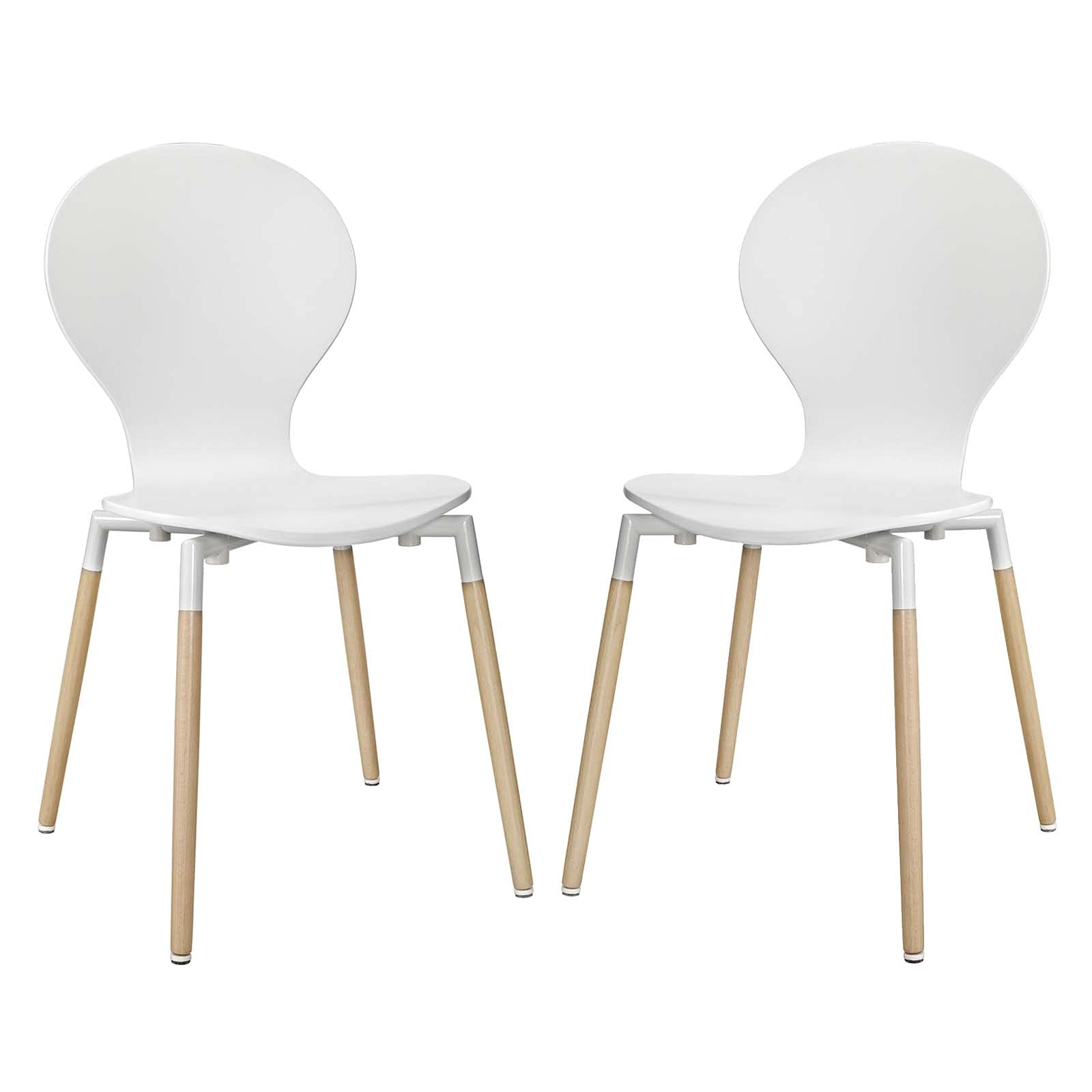 Modway Path Mid-Century Modern Kitchen & Dining Chairs Set of 2 - White Upholstered Side Chairs for Breakfast Nook, Dining Table, Kitchen Island & Small Spaces